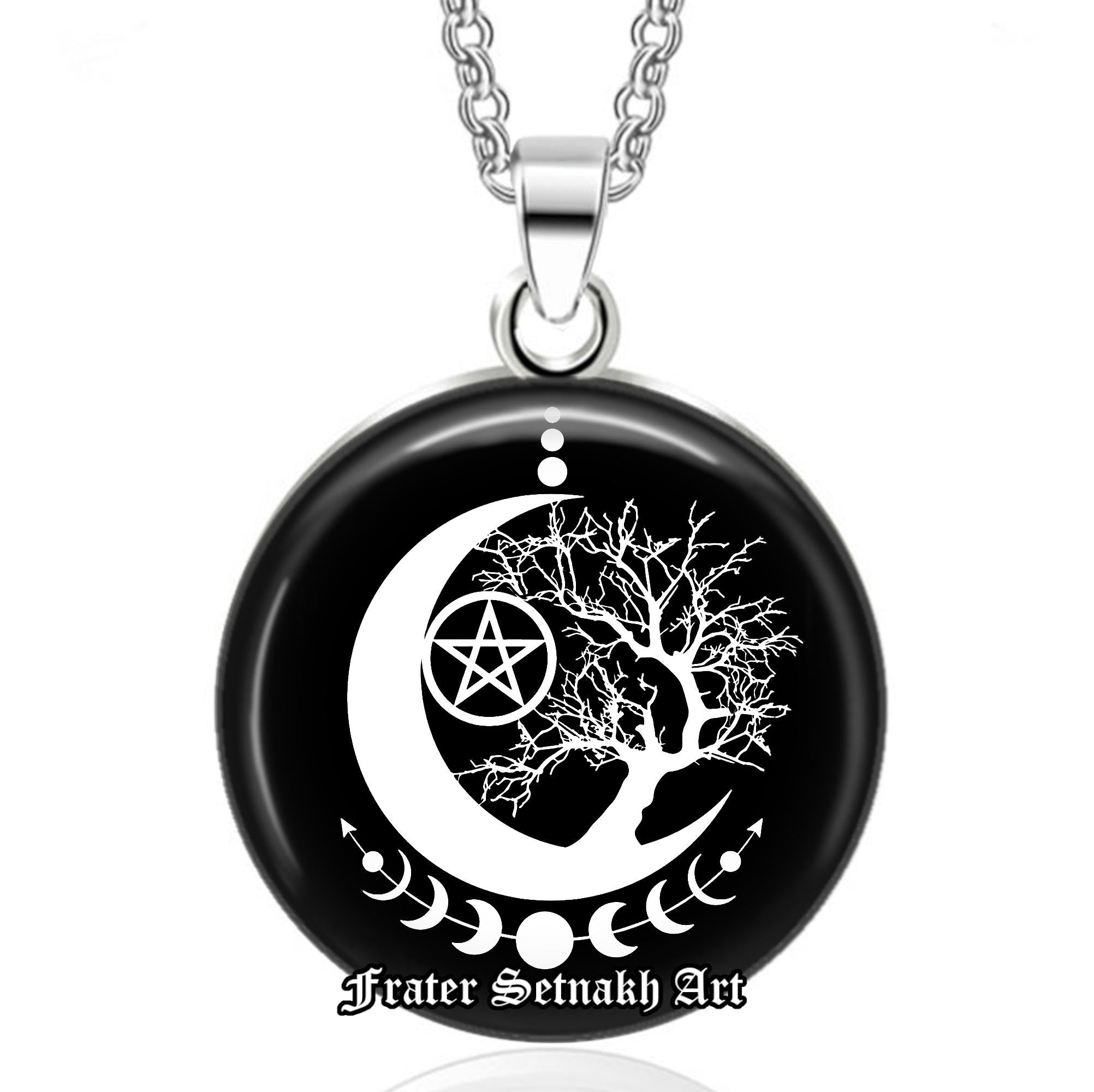 Tree of Life & Wiccan Pentagram Necklace – Wiccan Talisman for balance and strength, Witch Jewelry, Moon Phases Sigil, Pagan Amulet #562