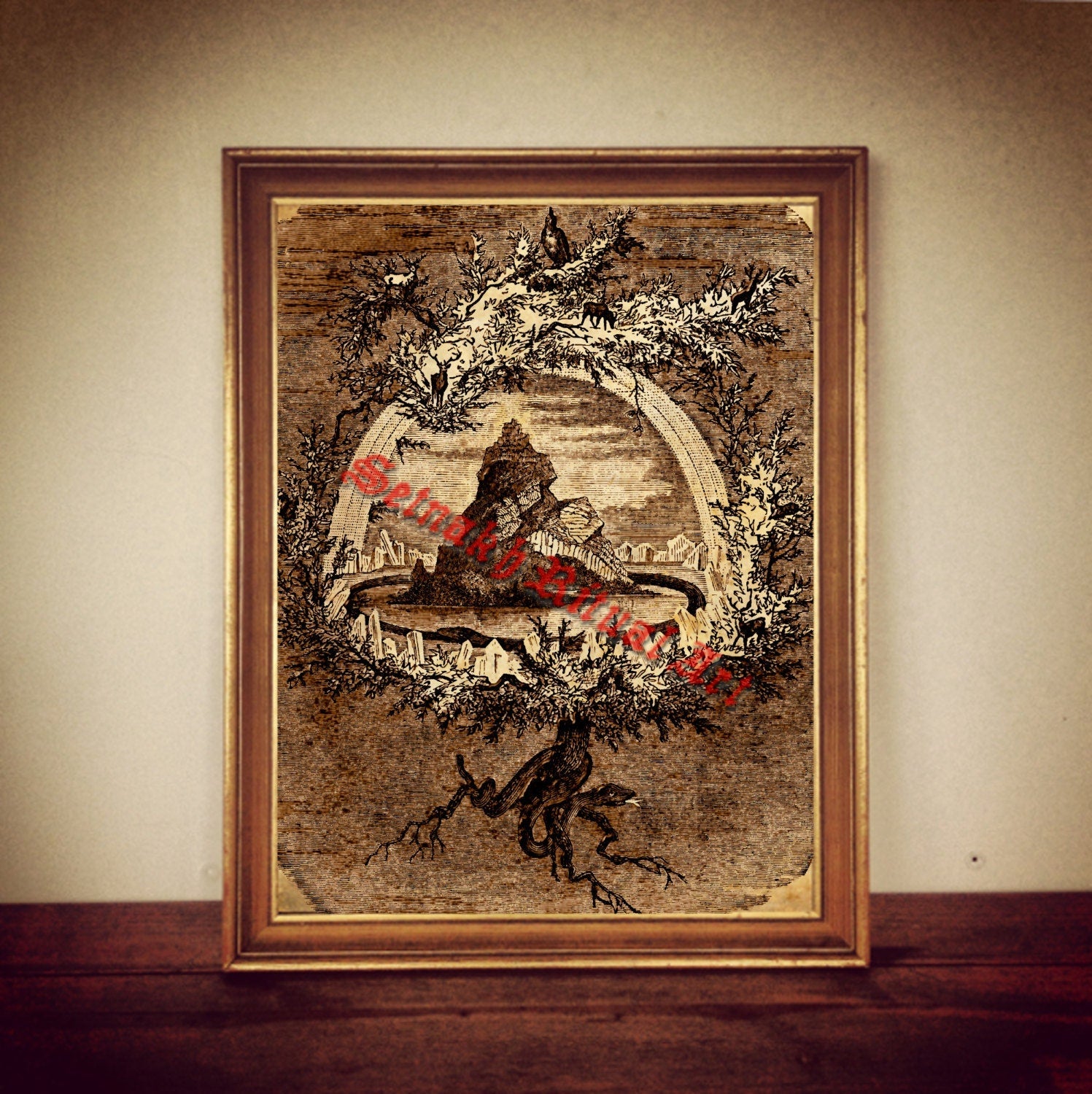Yggdrasil print, The World Tree illustration, Icelandic manuscript poster, nordic mythology, norse home decor #329