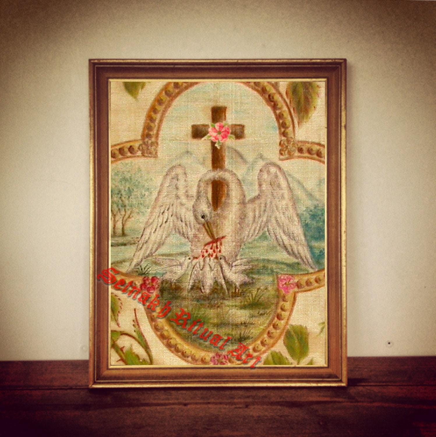 Rosicrucian pelican poster, rose and cross print, rosicrucian art, esoteric poster, altar decor, occult print 203