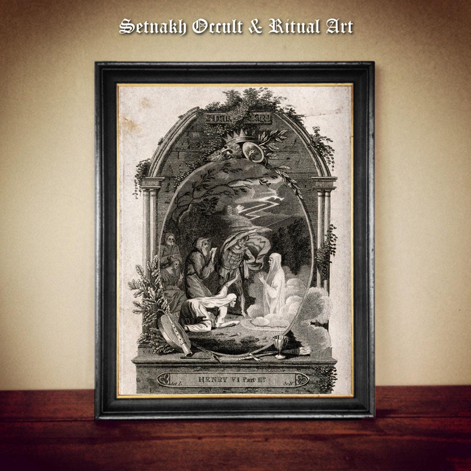 Margerie Jourdayne with others conjure up a diabolical spirit, witchcraft print, magic, witch art, occult poster, gothic home decor #W67