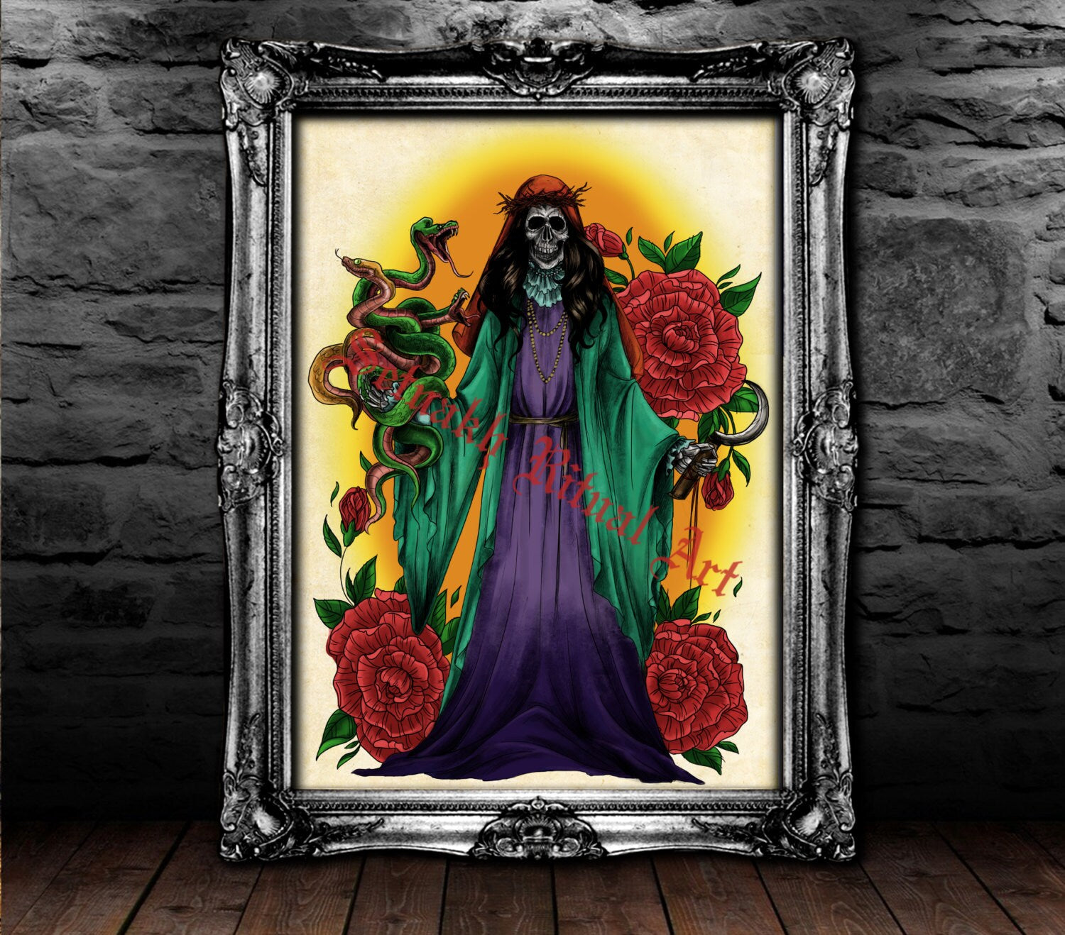 THE REDEEMER - Santa Muerte poster, Saint Death poster, Occult altar decor, Voodoo print, magic poster, gothic art #435.3