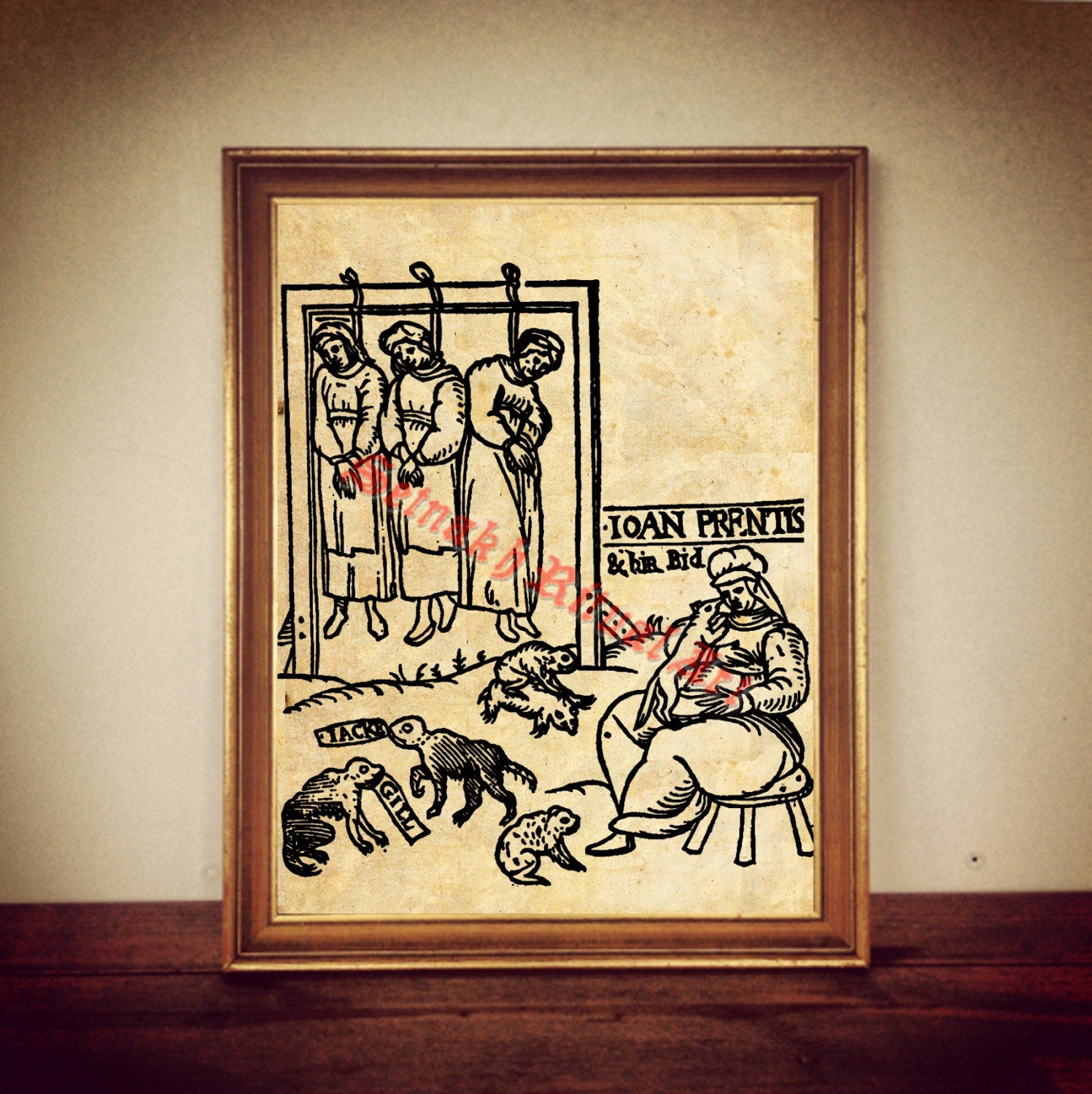 Hanging witches print, medieval witchcraft illustration, occult poster, devil art, satanic art, esoteric home decor, mysticism, witch #407