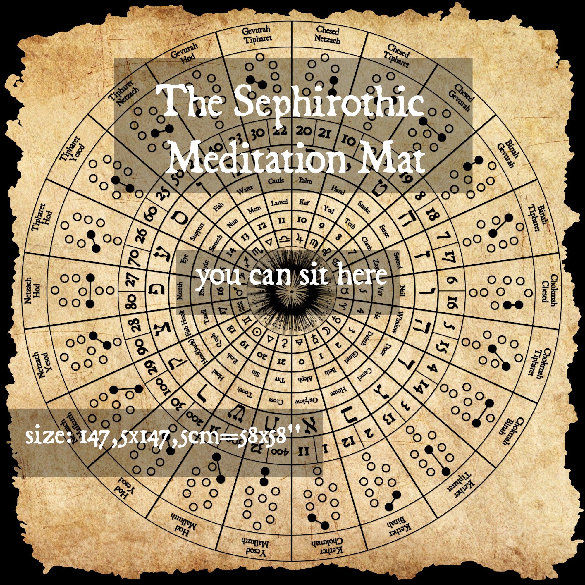Sephirothic Tree of Life - Bigger Meditation Mat, Tree wallart, Spiritual Cards, Kabbalistic art, occult decor, Kabbalah, Qabala, Qabbalah