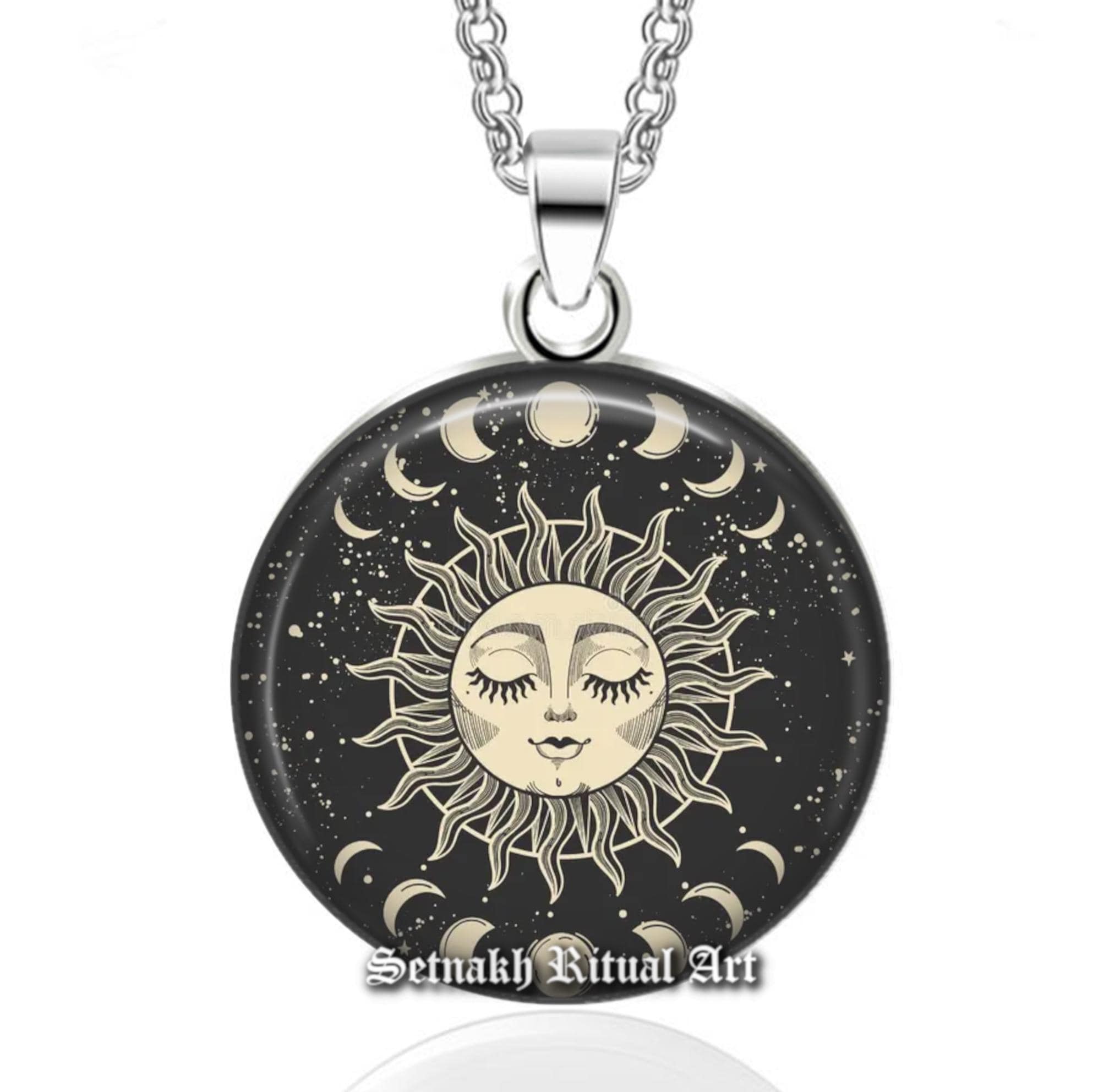 Sun Moon Talisman Wiccan Necklace – Celestial Jewelry for Witches, Pagan Amulet – Spiritual Gift – Witchy Pendant – Moon Magic Necklace #555