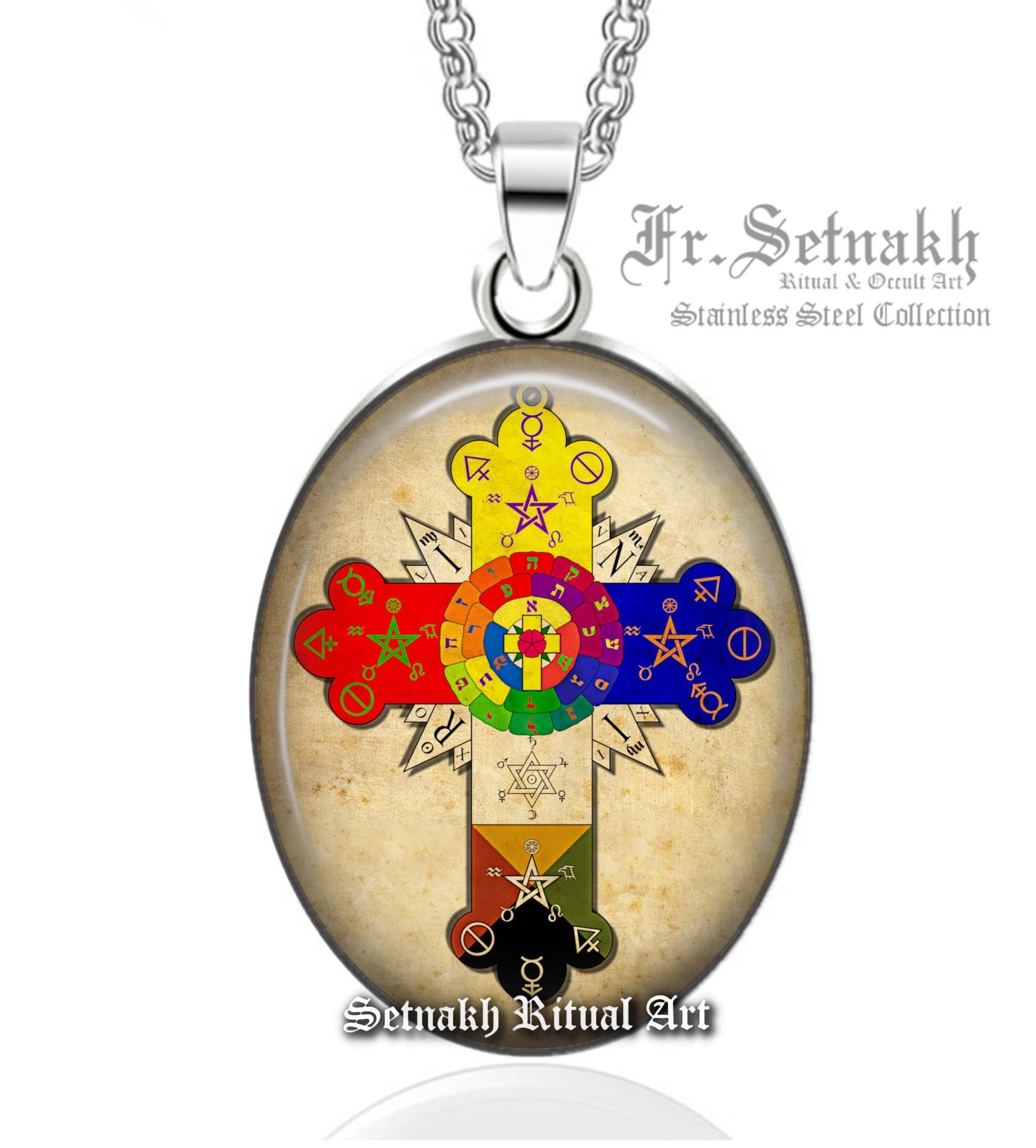 Rosicrucian Rose & Cross Pendant – Rozenkreutz Pentagram Necklace | Ritual Magic Talisman, Esoteric Jewelry, Ceremonial Magick Amulet #147