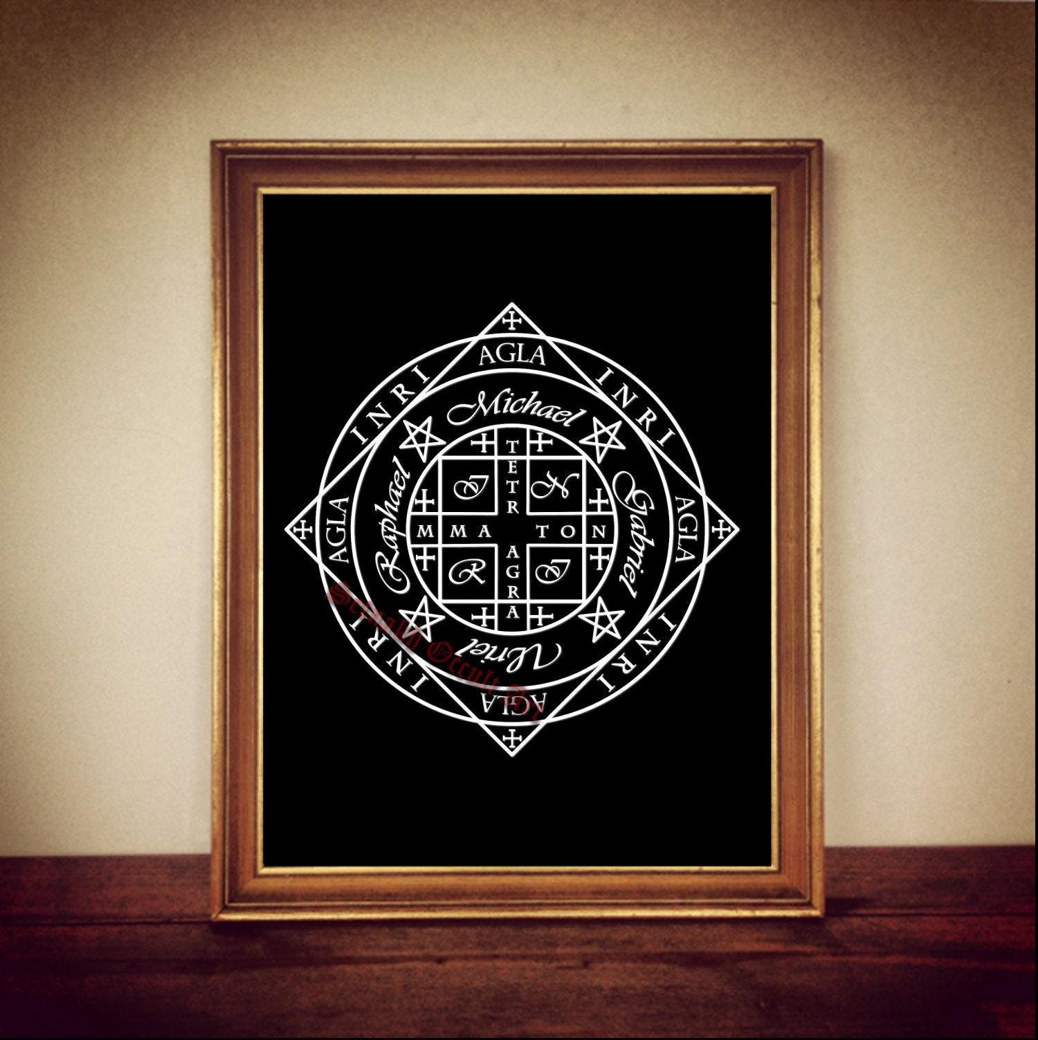 Archangels of Natural Elements seal, Michael, Gabriel, Uriel, Raphael print, Four Elements in Kabbalah, spiritual art, AGLA, Qabala #CE3