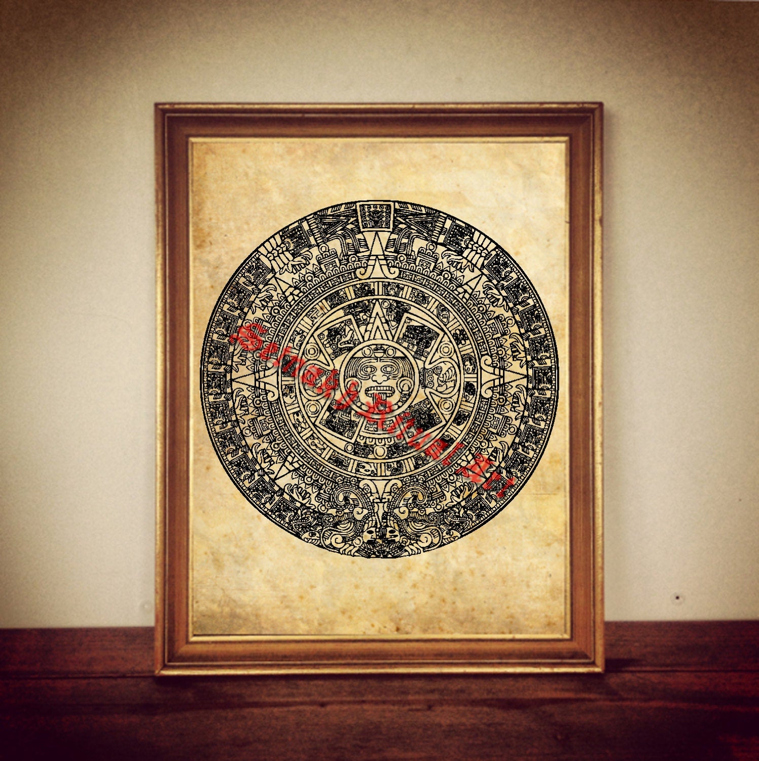 247# Aztec calendar print, Aztec calendar poster, Aztec illustration, magic poster, magic print, occult print, occult decor
