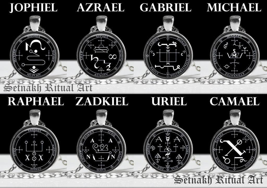 Archangel seal pendant, angel necklace, occult, magic talisman, Michael, Gabriel, Uriel, Zadkiel, Raphael, Camael, Jophiel, Azrael #93