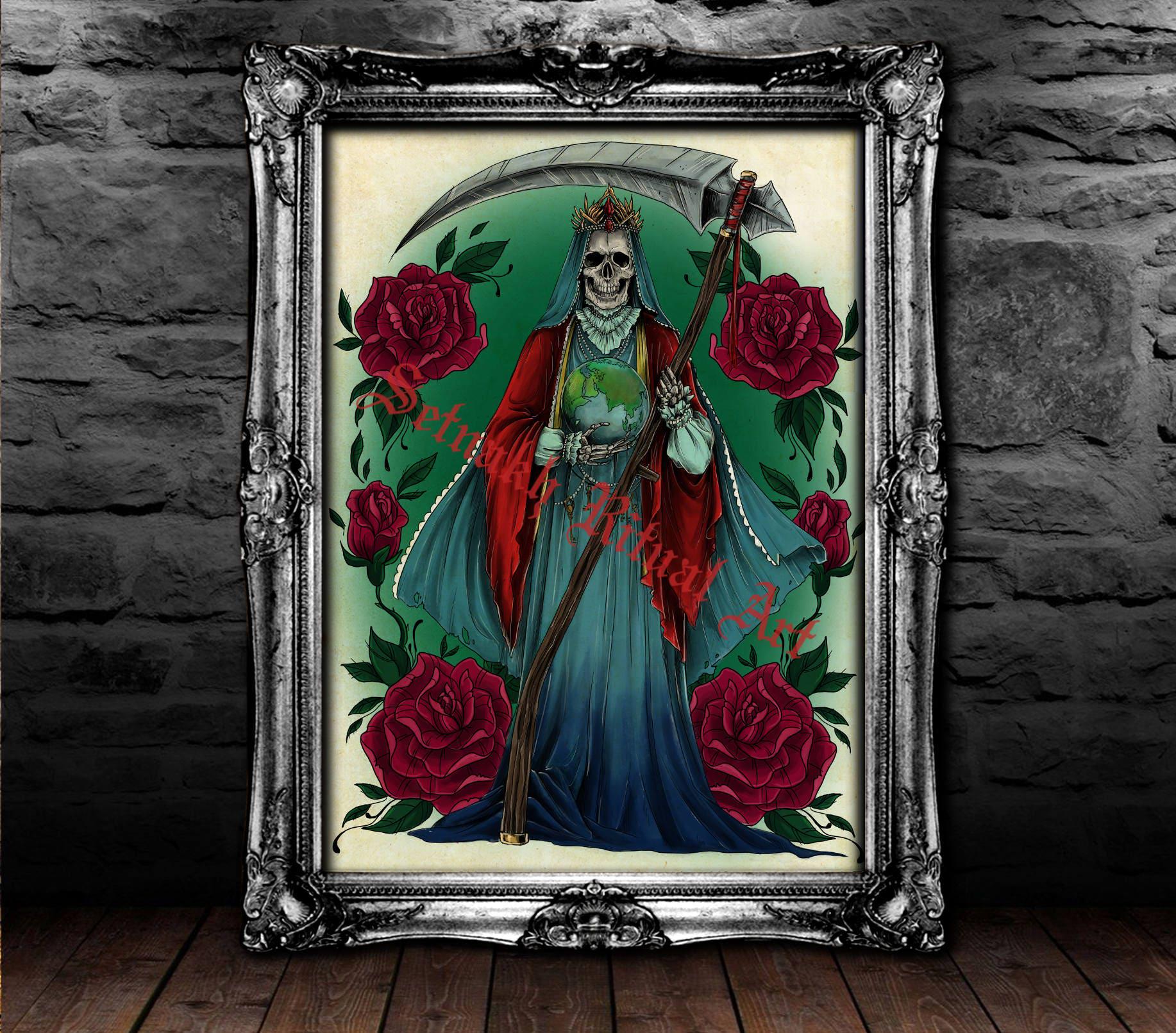 Santa Muerte print, saint death poster, magic illustration, magic poster, magic print, skeleton print, occult print #435.1