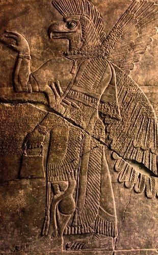 Anunnaki Print – Sumerian Winged Deity Poster, Babylonian Apkallu Illustration from the Assyrian Chamber Reconstruction, Vorderasiatisches Museum Pergamon, Ancient Aliens Occult Print, Mythological Magic Wall Art #143