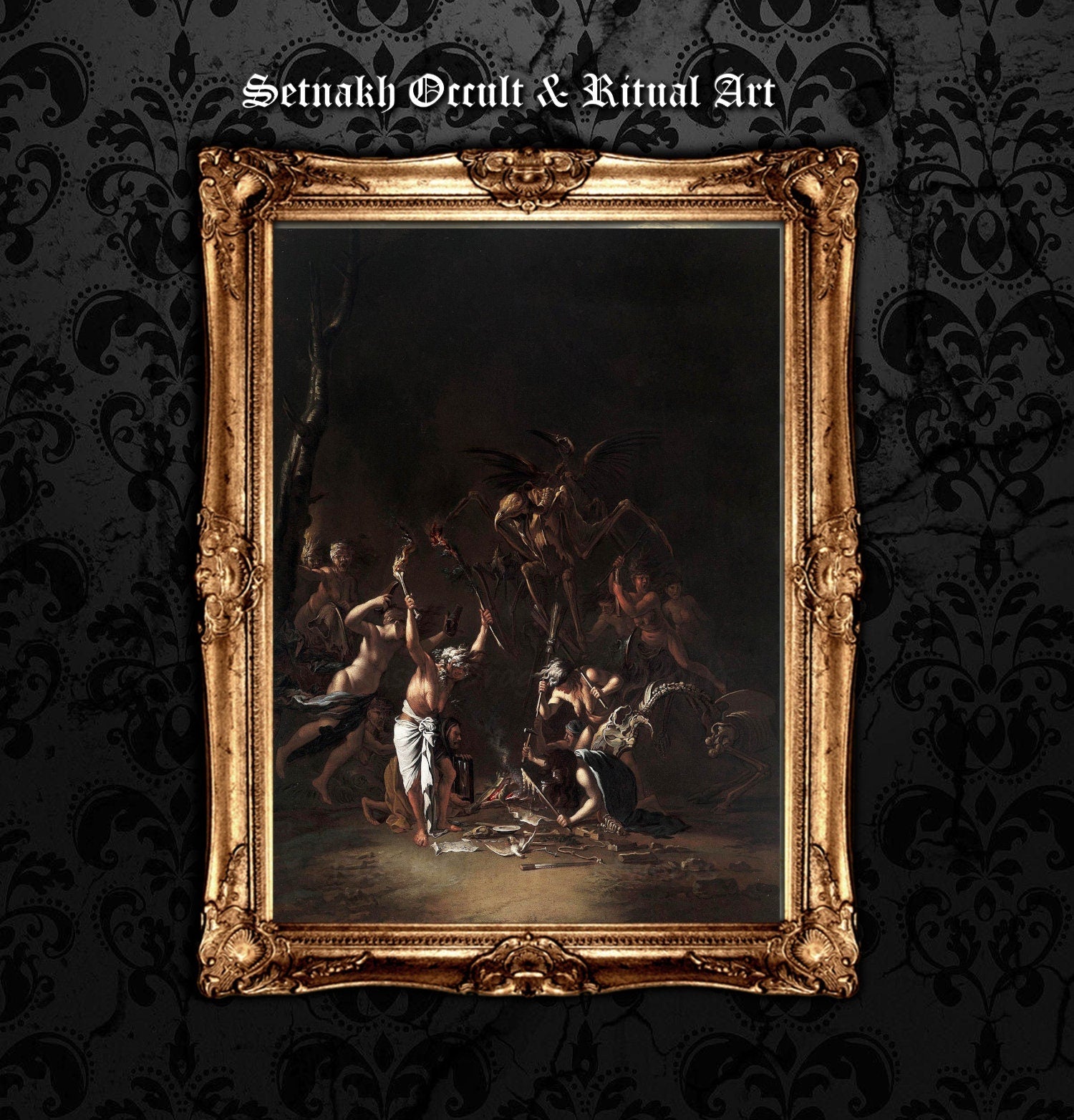 Witches' Sabbath print, occult print, witchy poster, gothic, witchcraft home decor, dark art, naked witches, broom, cauldron, devil #W102