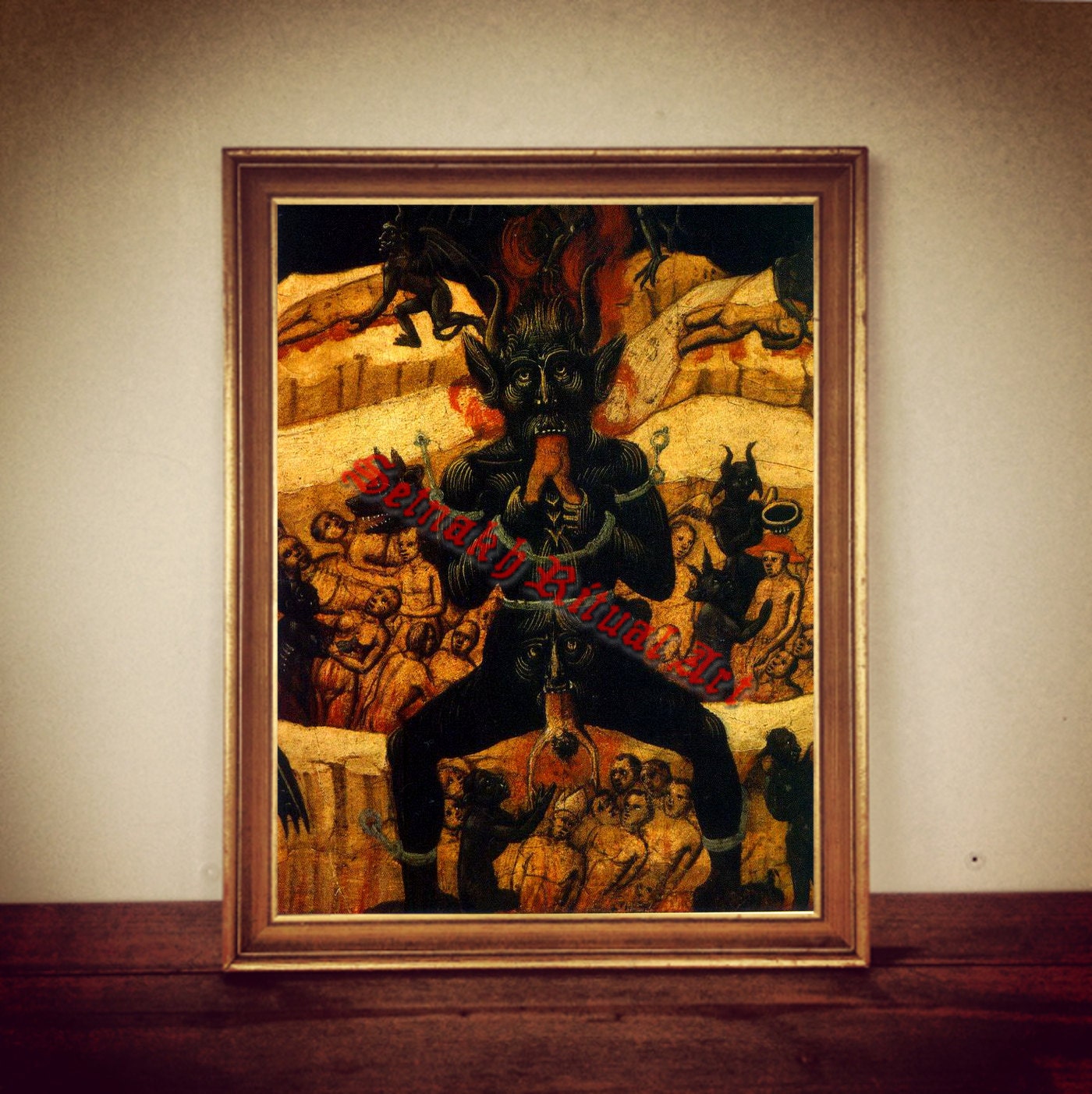 Satan devouring people print, devil poster, medieval decoration, occult art, hell picture, demons illustration #306