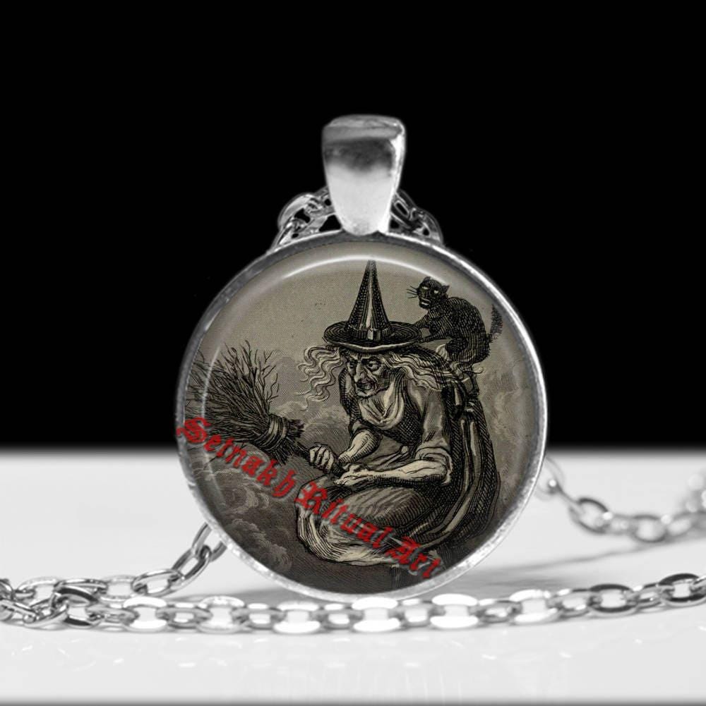 Witchcraft pendant Flying witch necklace Occult jewelry gothic jewellery #419