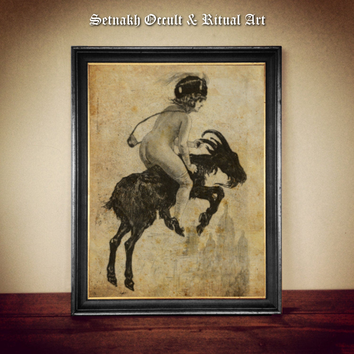 Witch riding on the Goat print, vintage photography, dark, occult poster, gothic home decor, witchcraft, witch print, wiccan art #W108