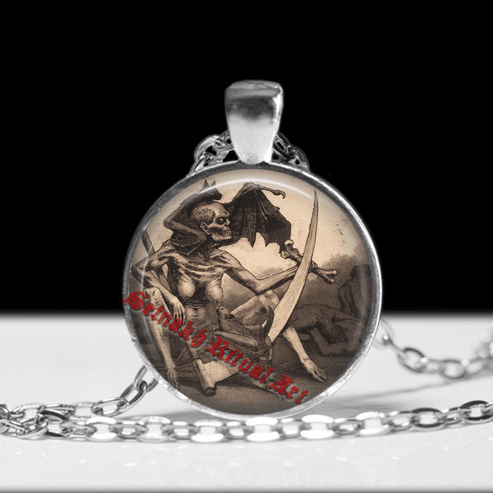Gothic jewelry, Skeleton pendant, Death reaper necklace, Satanic fashion, Memento Mori charm #428