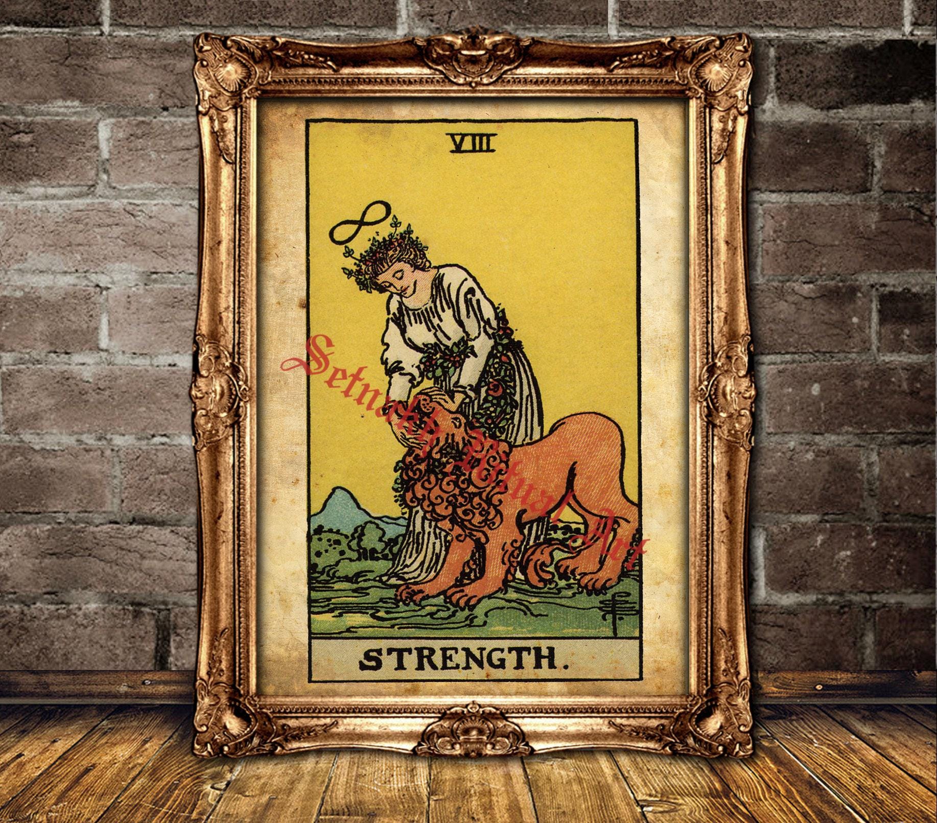The Strength Tarot print, Strength, courage, persuasion, influence, compassion, Tarot card poster, occult art #396.8
