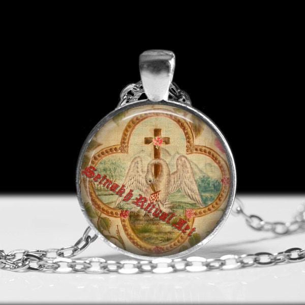 Rosicrucian pelican pendant, rose and cross jewelry, rosicrucian necklace, esoteric jewelry, occult pendant #203