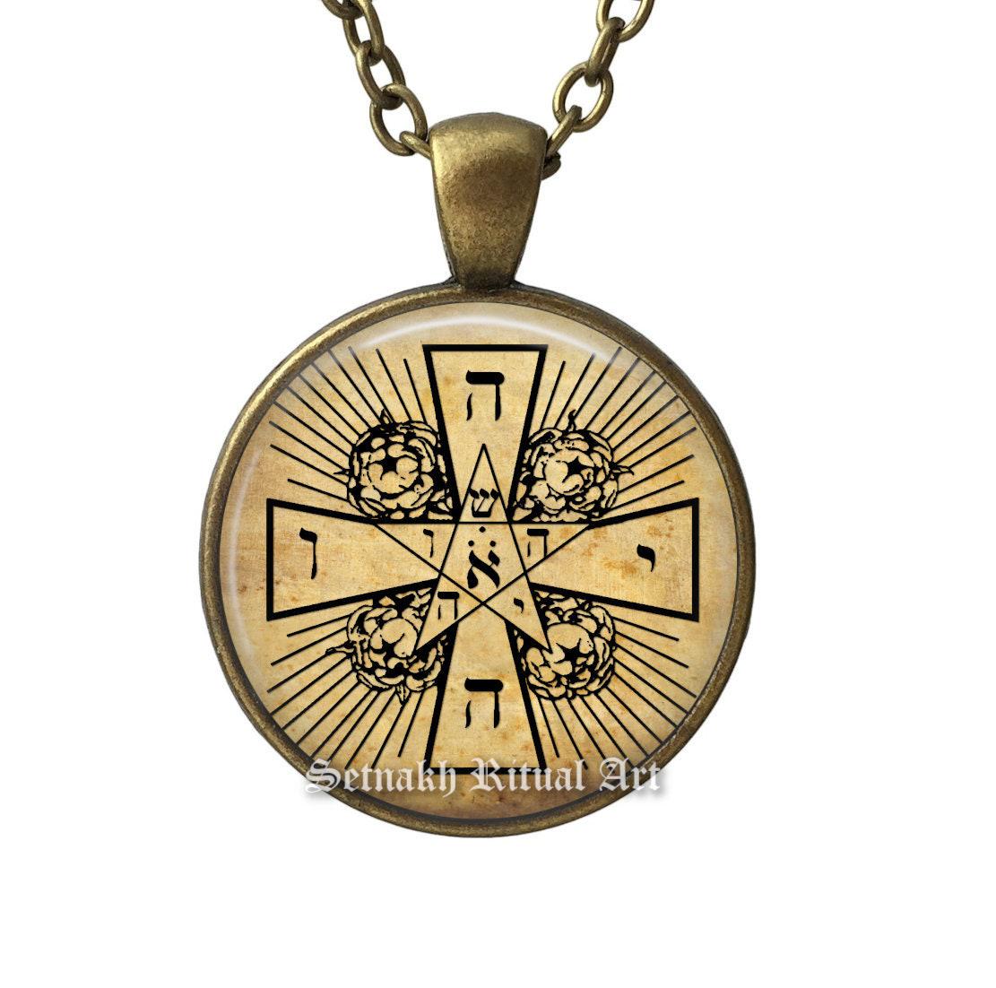 Rosicrucian Cross and Roses talisman, YHVH talisman, magic pendant, esoteric jewelry, occult necklace, Alchemy, Gnosis, Hermetism #A12