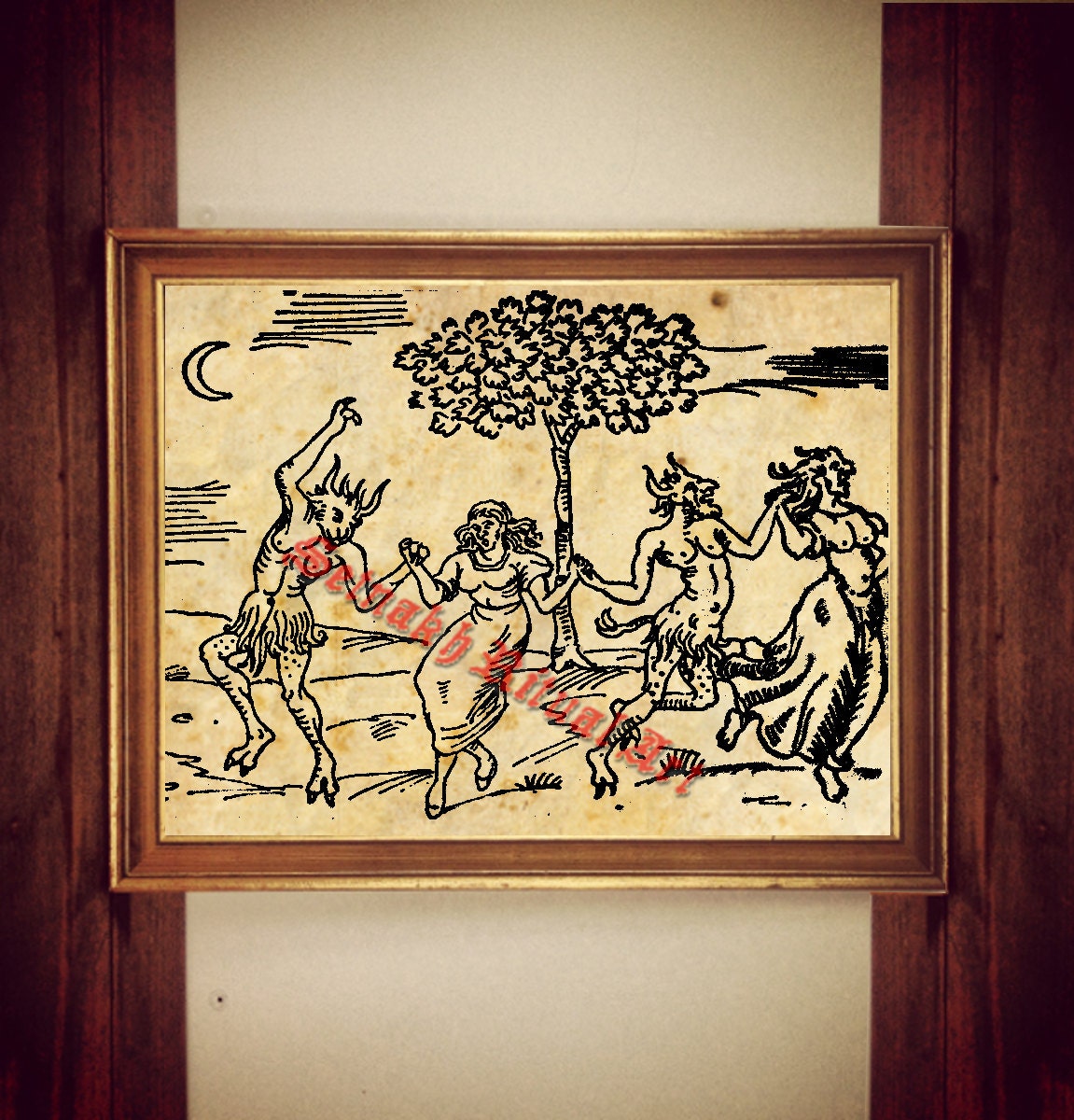 Witches' Sabbath print, witches & devil dancing poster, satanic print, witch print, occult illustration, magic decor, witch house #229