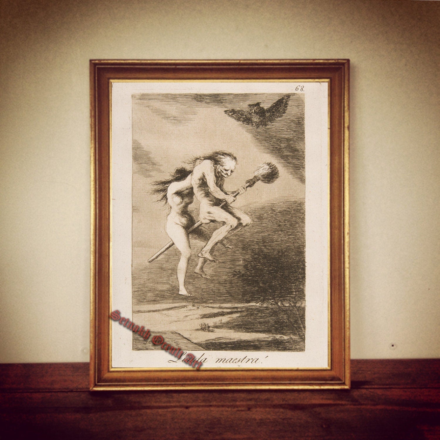 Flying witches by Francisco de Goya, witchcraft, wiccan, pagan cult, occult print, dark art poster, sorcery, black magic #W12