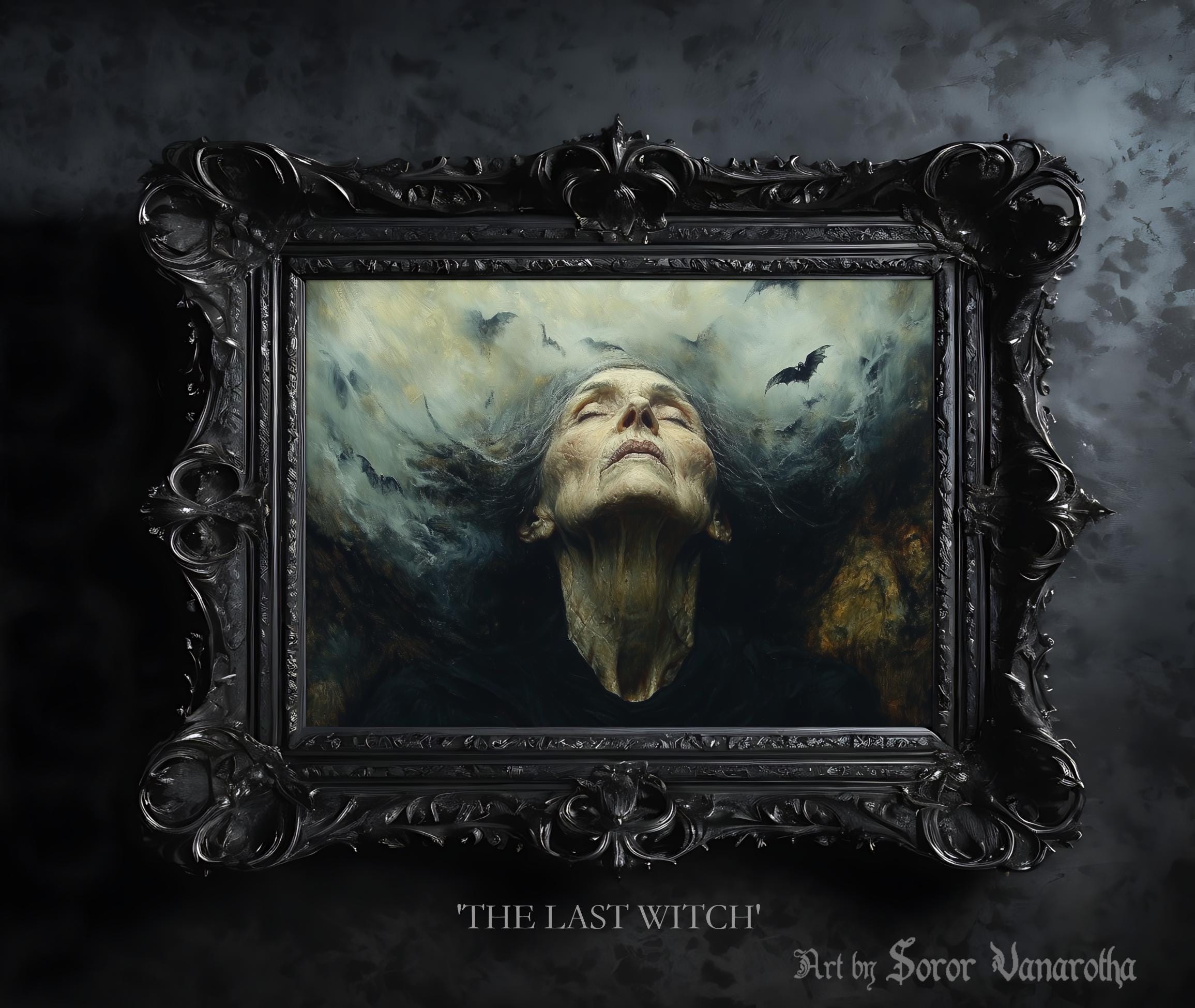 The Last Witch Print – Dark Fantasy Art of Old Witch’s Face in the Style of Beksiński for Gothic Decor, Surreal Art Lovers #SV34