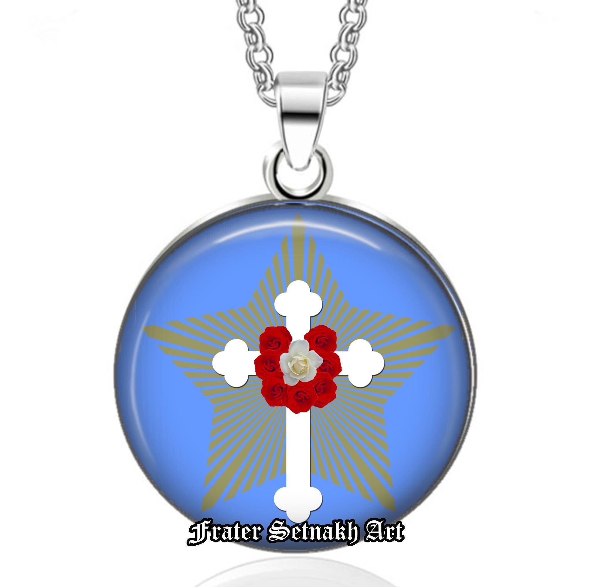 Rosicrucian cross pendant, rose pendant, occult pendant, magic pendant, magic jewelry, occult jewelry, esoteric jewelry, magic amulet #166