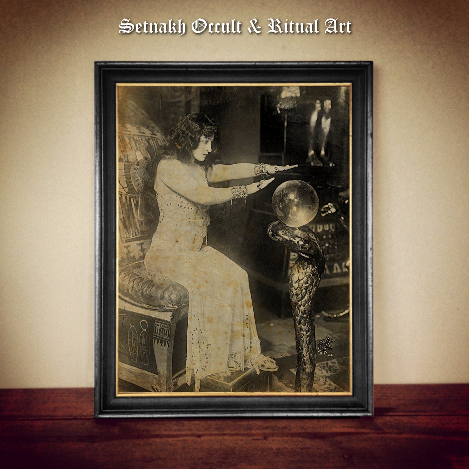 Vintage photo fortune teller print, crystal ball gypsy art, psychic divination, witchy home decor, witch wall decor, wiccan art #W95