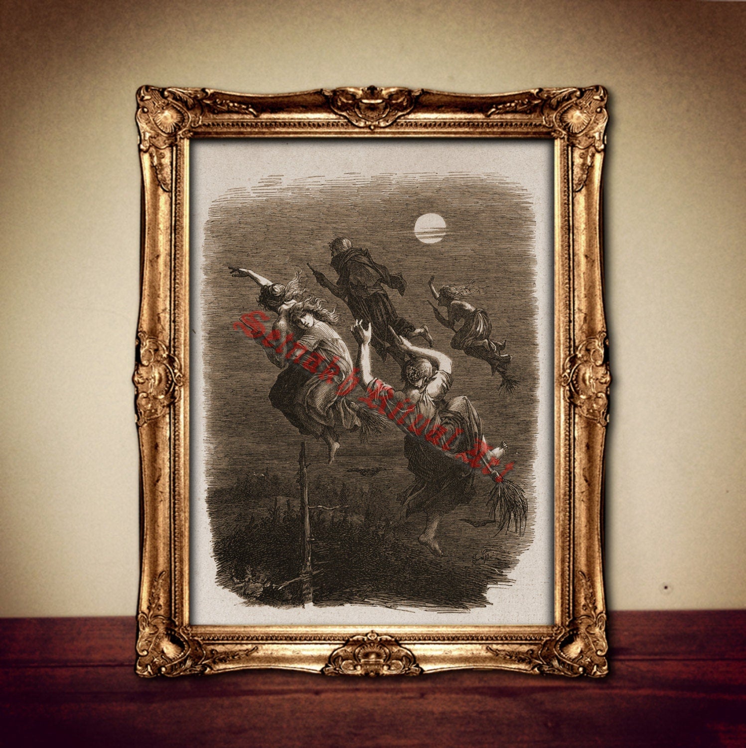 Witch art, Flying witches, magic art, wiccan wall decor, occult poster, medieval woodcut, vintage poster, witchcraft, spells #378