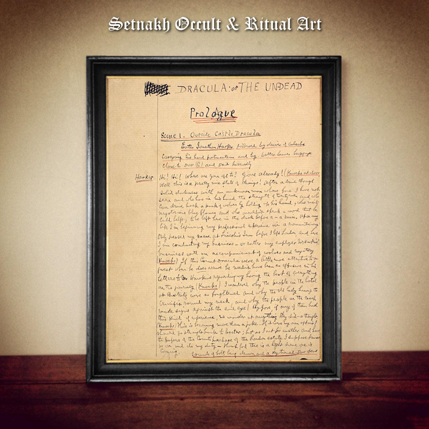 Manuscript of Bram Stoker's "Dracula" Playscript, 1892, Dracula poster, Vampire Print, Vampyre Poster, Transilvanian decor, portrait #DM10