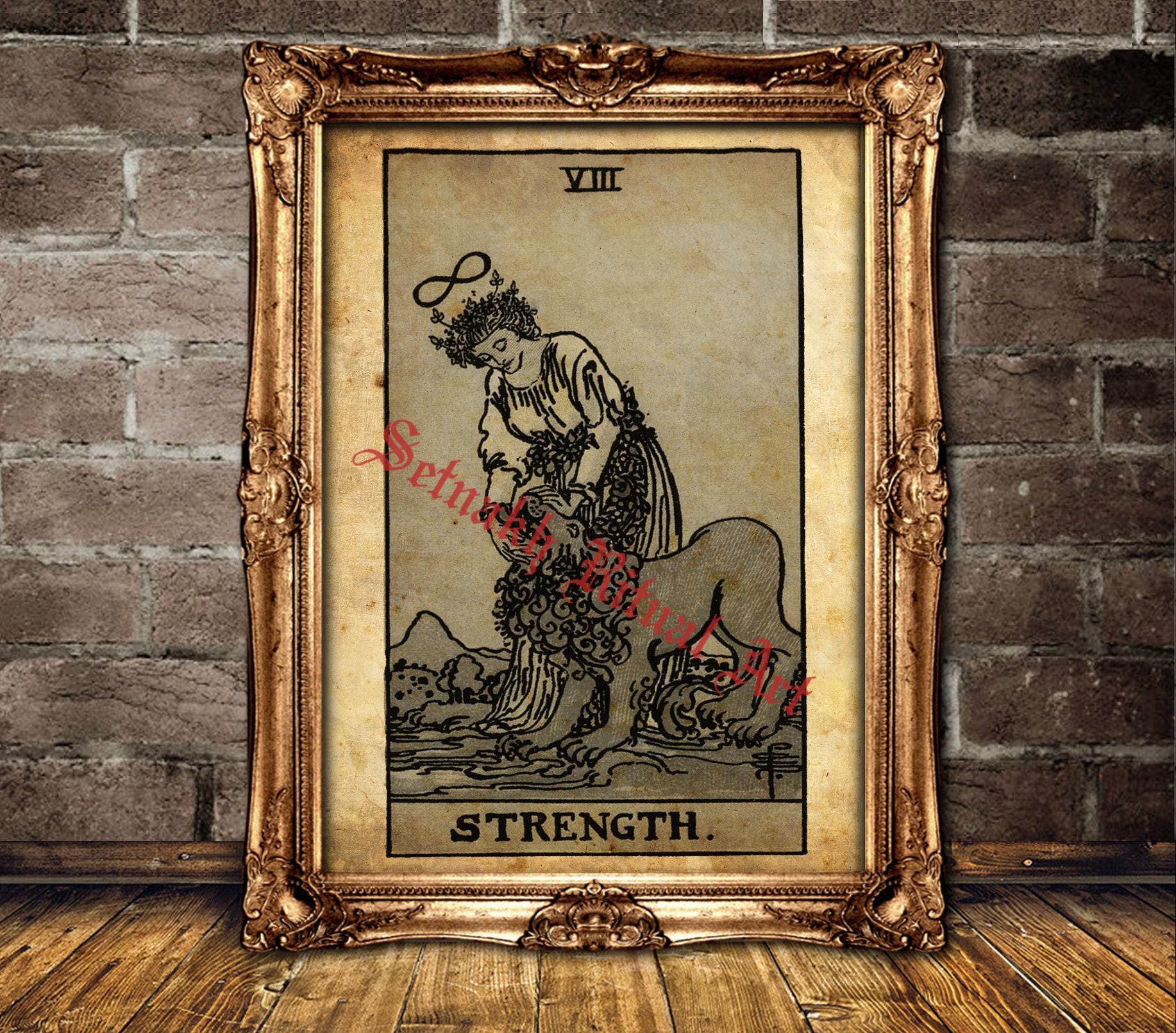 The Strength Tarot print, Strength, courage, persuasion, influence, compassion, Tarot card poster, occult art #396.8