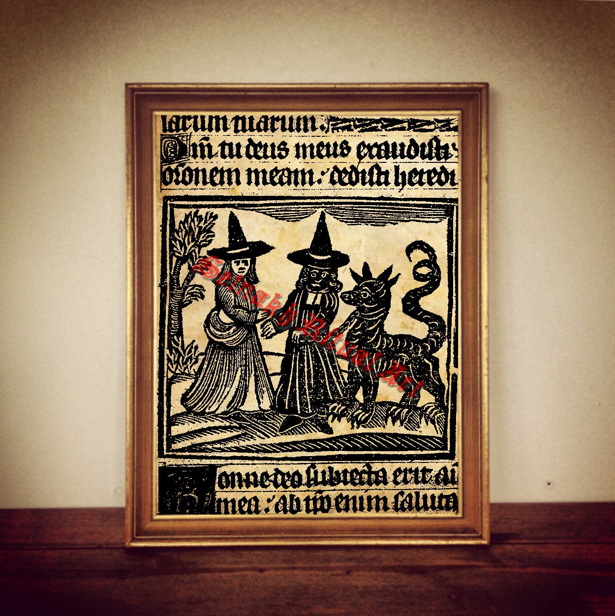 White and Black Magick print, two witches illustration, medieval poster, occult wall decor, rustic home, demons, beast, witchcraft #328