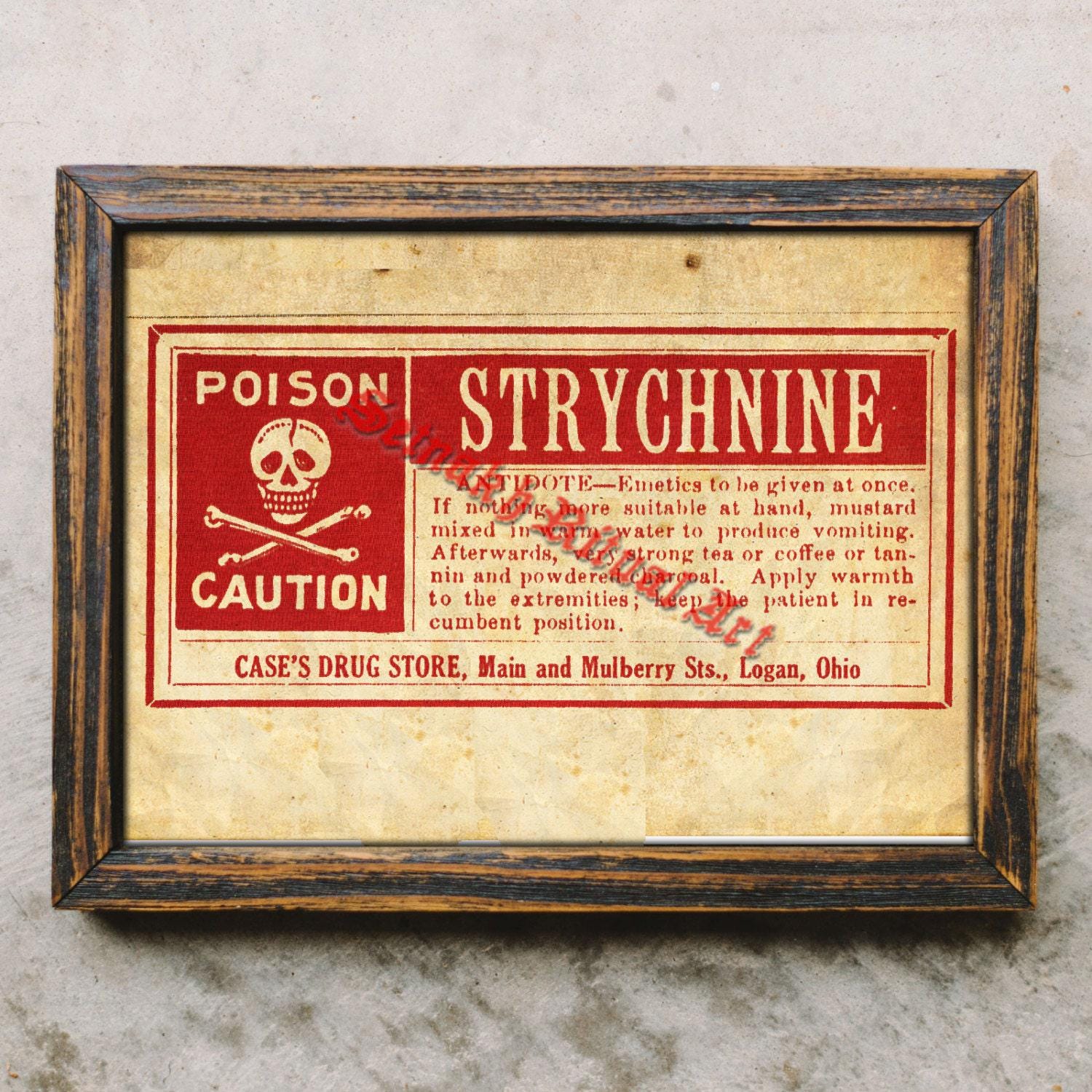 Strychnine label print, vintage poison poster, witchcraft, witch art, witchy home decor, gothic wall art, mysticism, witch #411