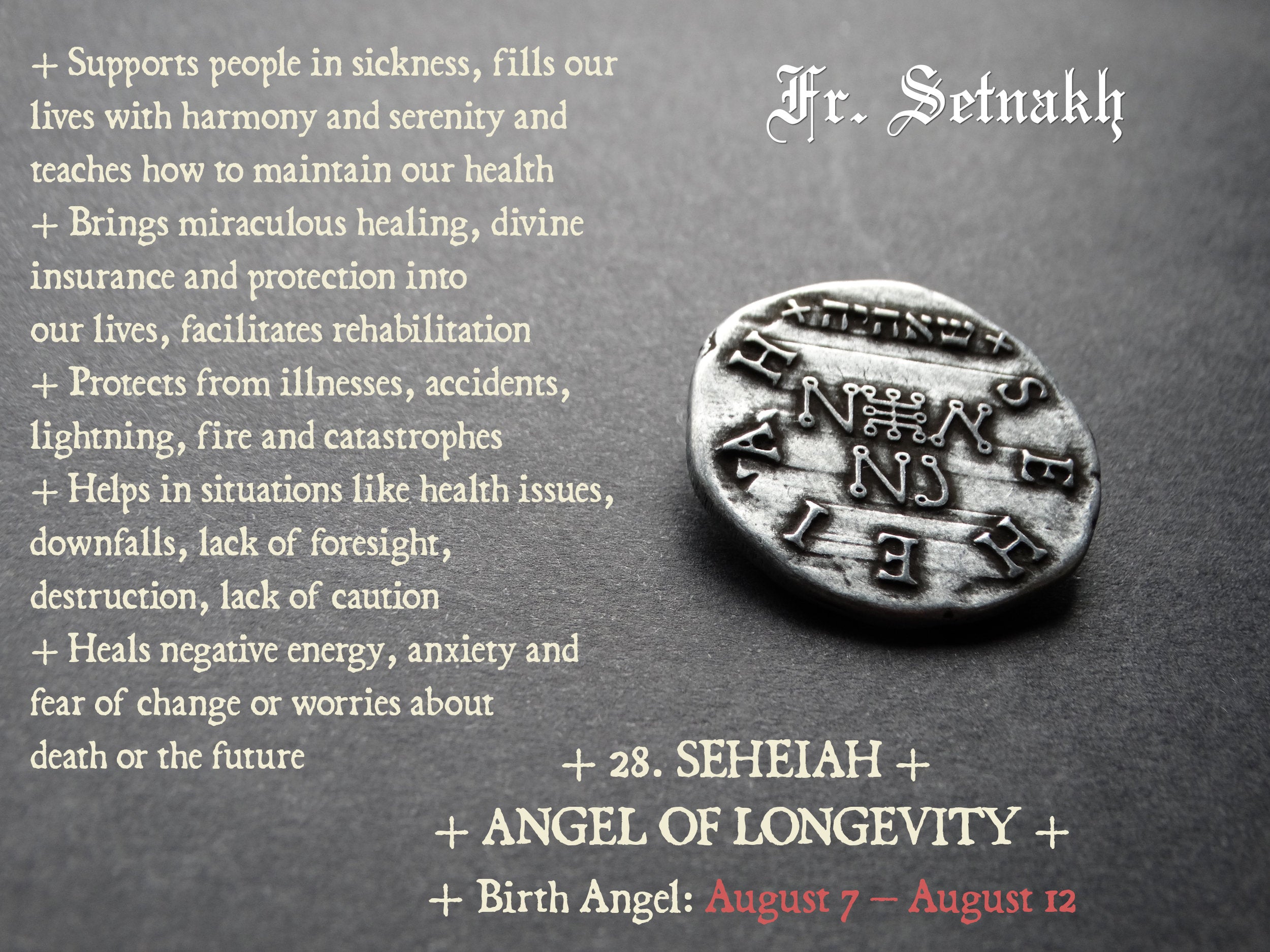 LONGEVITY & HEALING talisman, Seheiah Angel seal coin, Against infirmities, thunder, protects against fire, falls and illnesses. #365.28