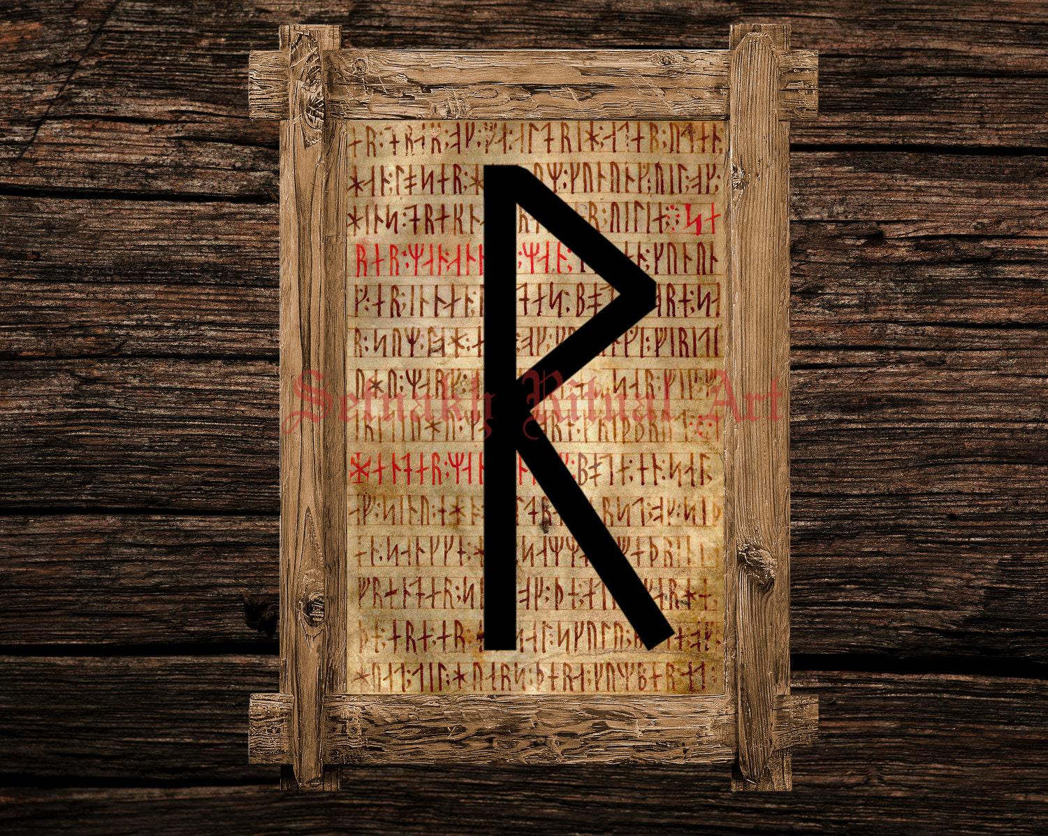Raidho print, rune illustration, Elder Futhark art, viking home decor, magical illustration, nordic home, magic, occult canvas poster #339.5