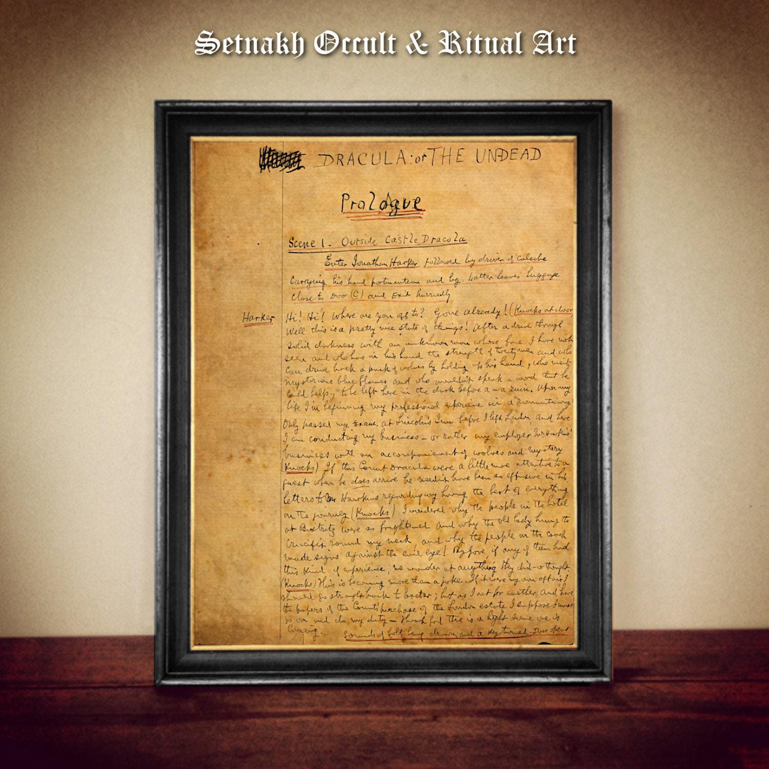 Manuscript of Bram Stoker's "Dracula" Playscript, 1892, Dracula poster, Vampire Print, Vampyre Poster, Transilvanian decor, portrait #DM10