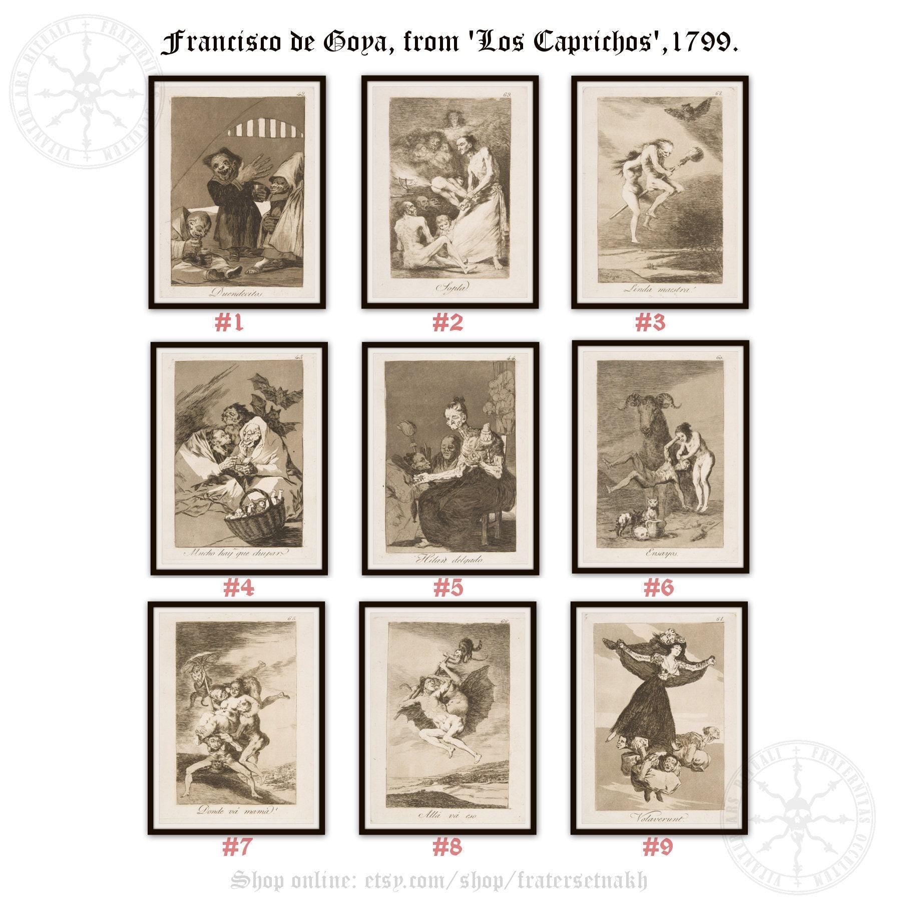 Witchcraft collection by Francisco de Goya, witch riding on broom, occult print, dark art poster, sorcery, black magic #W12