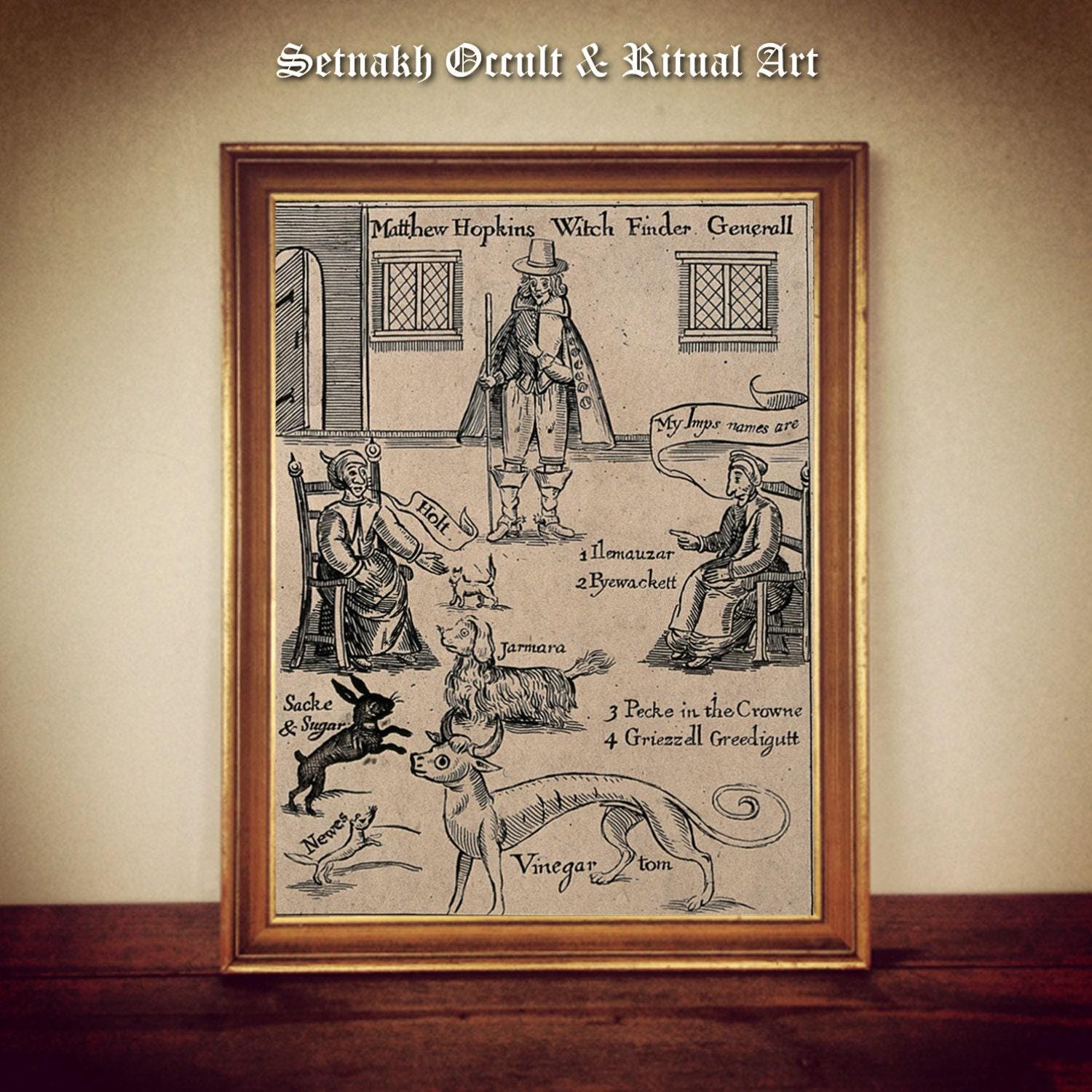 Witchfinder general, with two supposed witches calling out the names of their demons, dark art print, occult poster, gothic home decor #W44