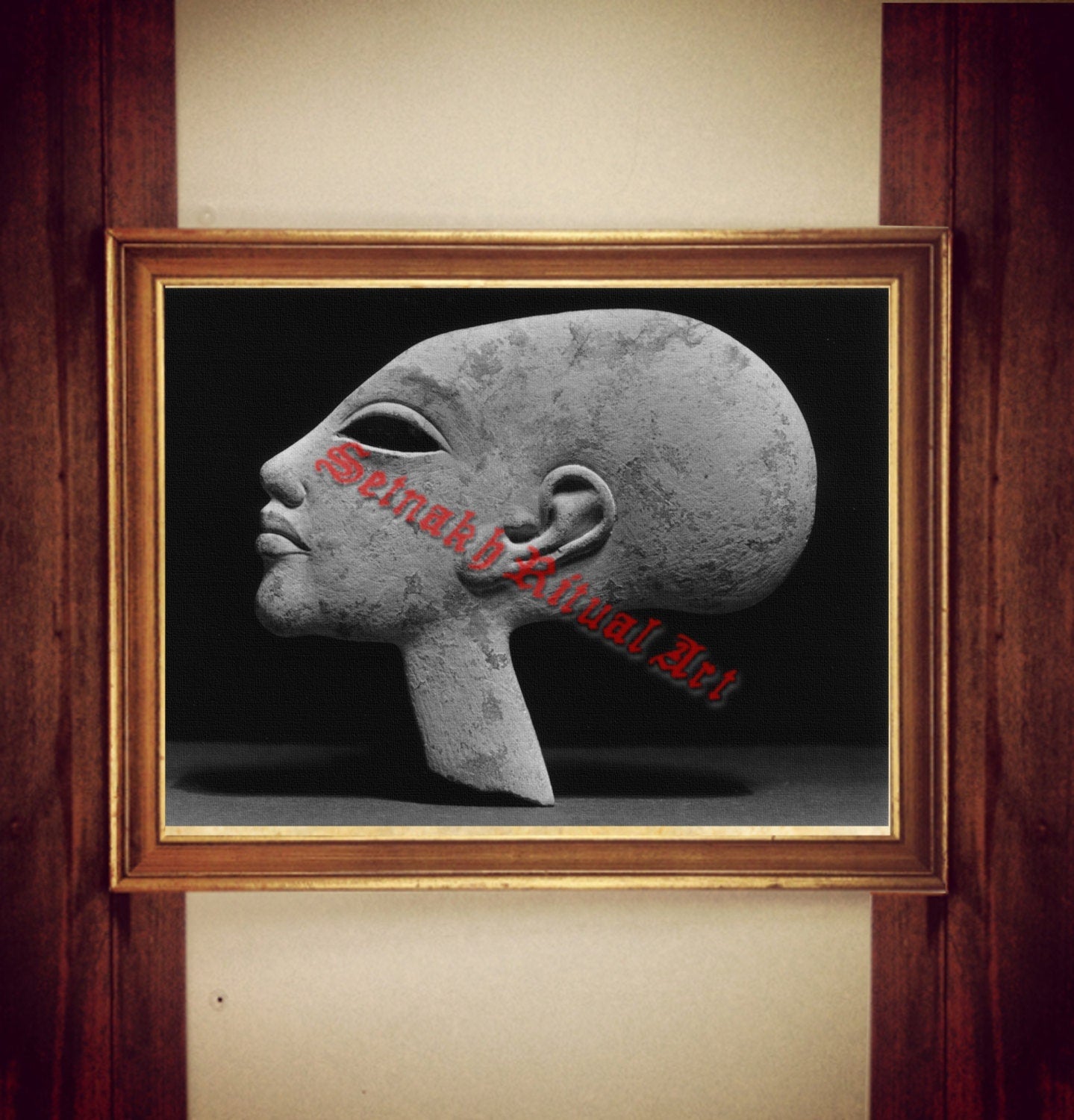 Egyptian print, Amenophis, Egyptian art, Ancient Aliens, long head, UFO poster, home decor, Satanic wallart #438