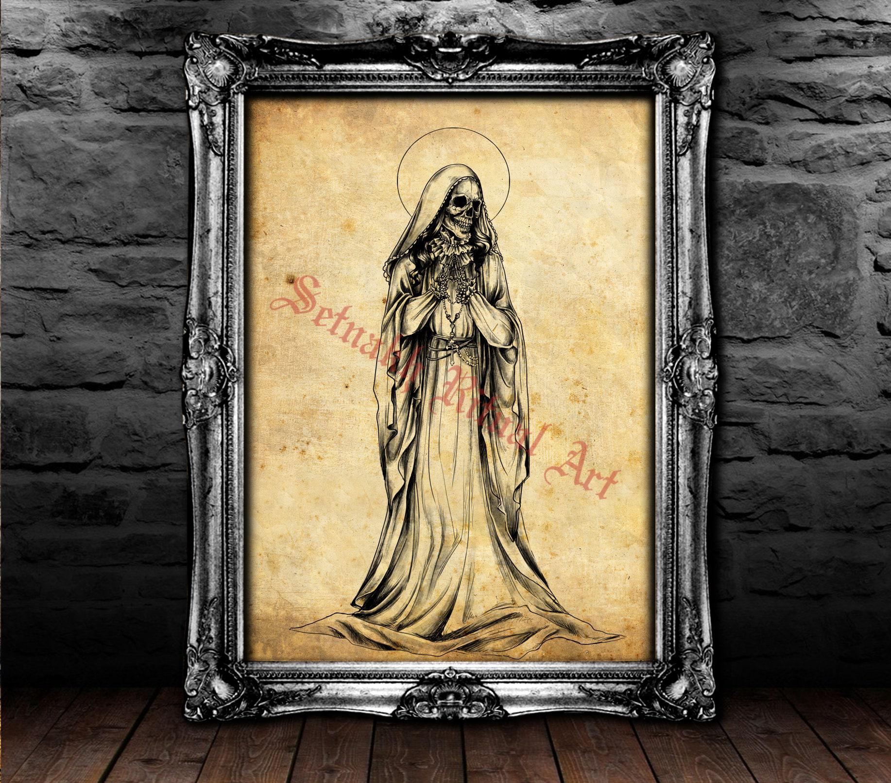 THE SAINT - Santa Muerte print, Saint Death poster, Occult altar decor, Voodoo print, magic poster, gothic art #435.2