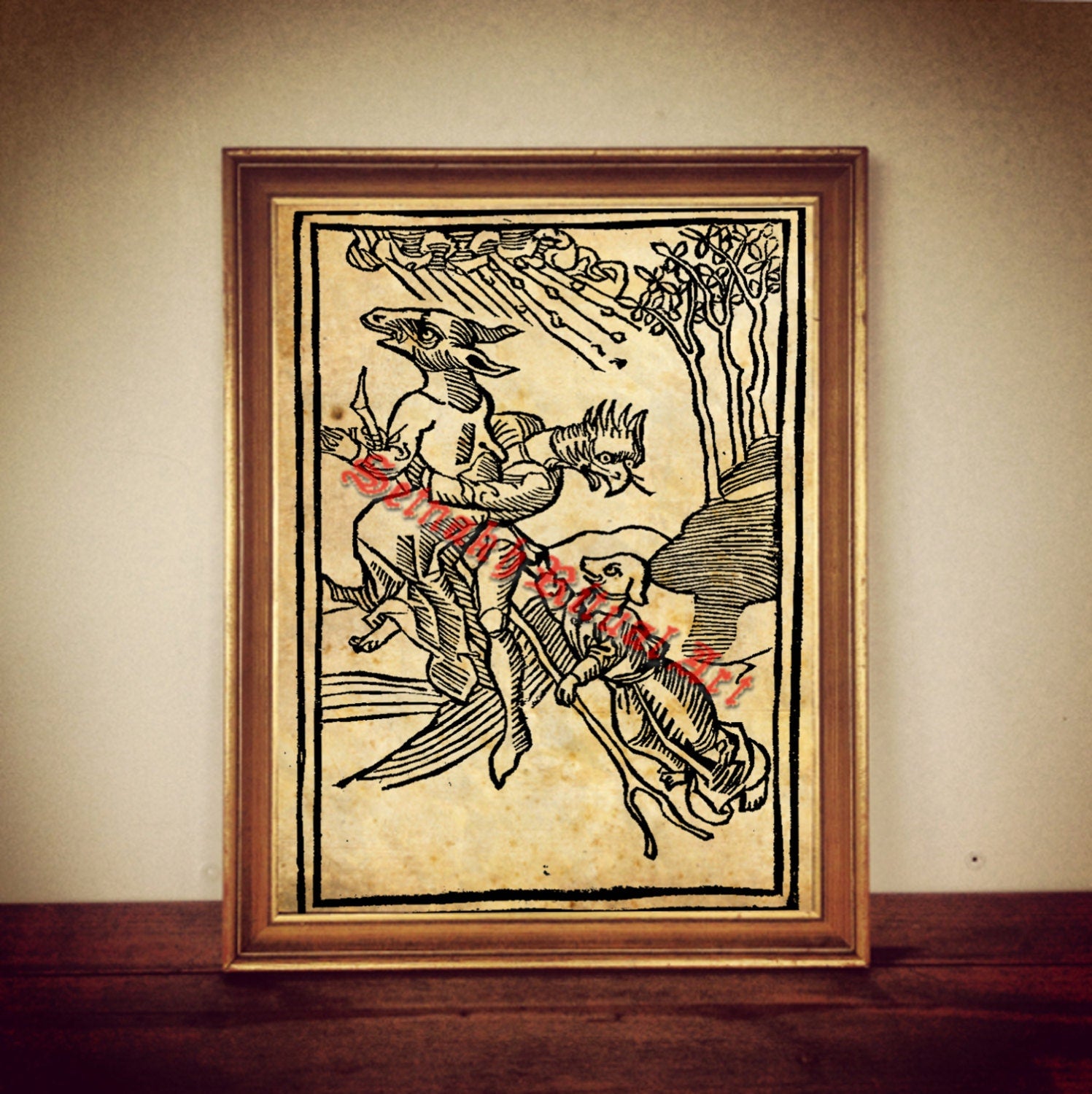 Witches print, witchcraft illustration, medieval poster, occult wall decor, rustic home, demons, beast #319