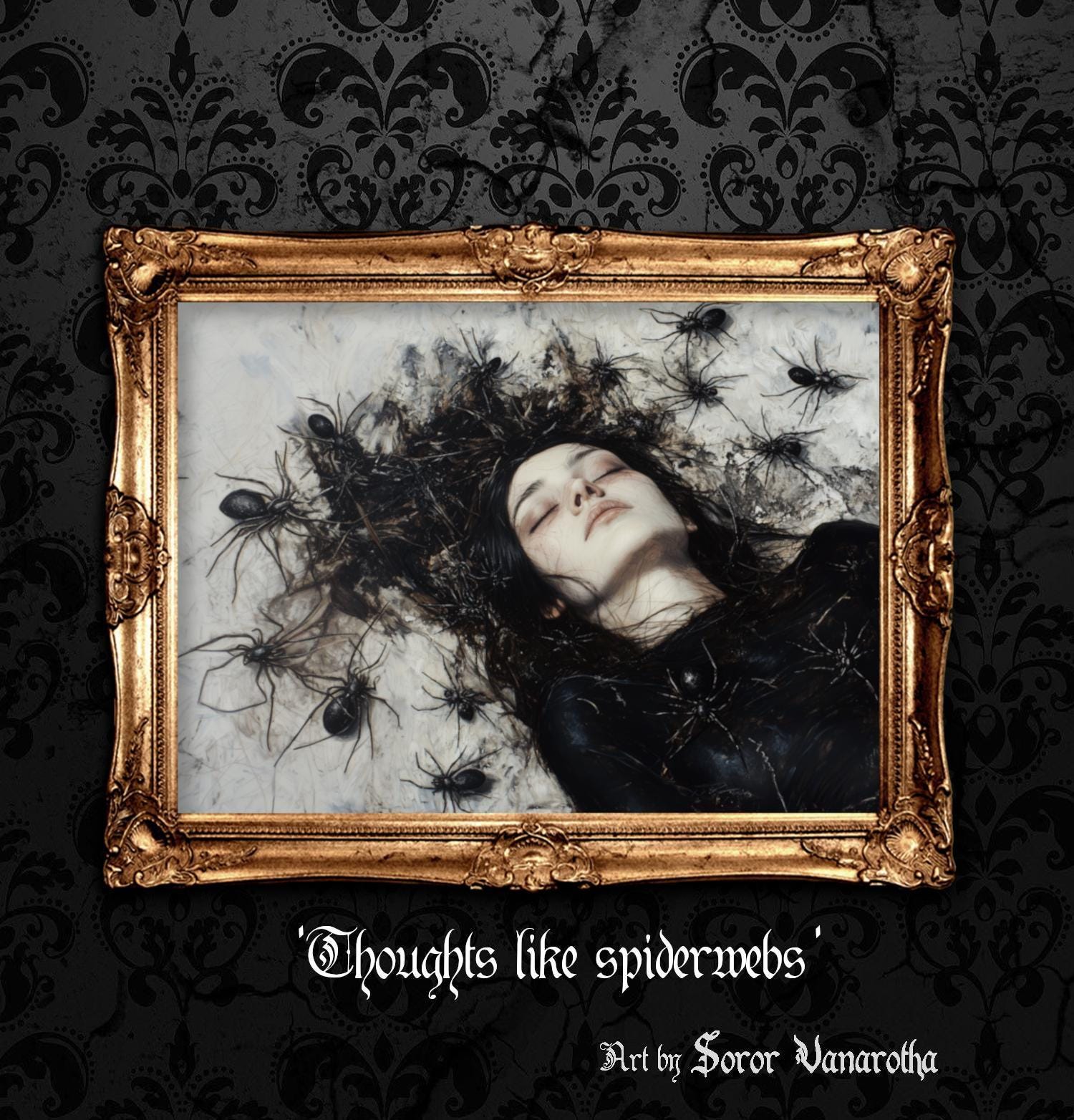 Thoughts Like Spiderwebs Art Print - Dead Woman with Spiders in Hair, Dark Surreal Art, Gothic Wall Decor, Creepy Fine Art Print" #SV14