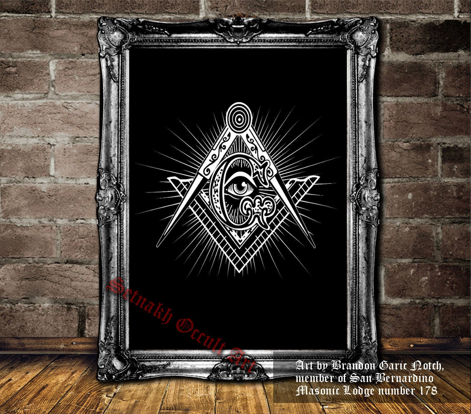 Masonic Square and Compass print, Masons Symbol, "G" letter, antique print, Freemasons, Great Architect's tools illustration, #MS1