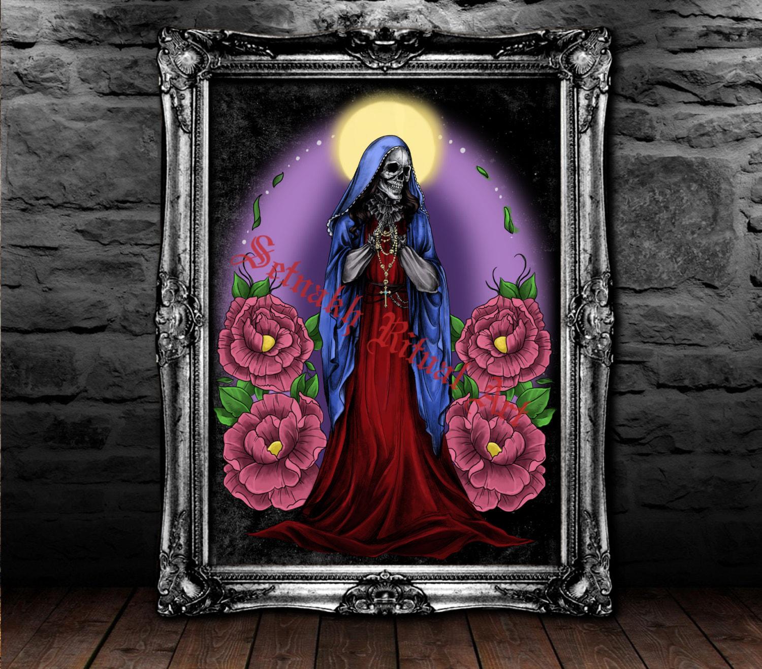 THE SAINT - Santa Muerte print, Saint Death poster, Occult altar decor, Voodoo print, magic poster, gothic art #435.2