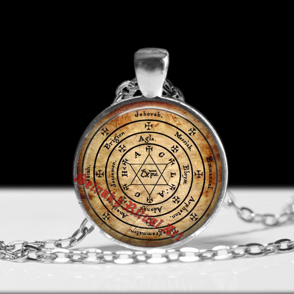The Grand Pentacle of Solomon pendant, Adonai, Elohim, Tetragrammaton, Jehova, Kabbalah, occult art, AGLA, Emmanuel, Messiah #CE2
