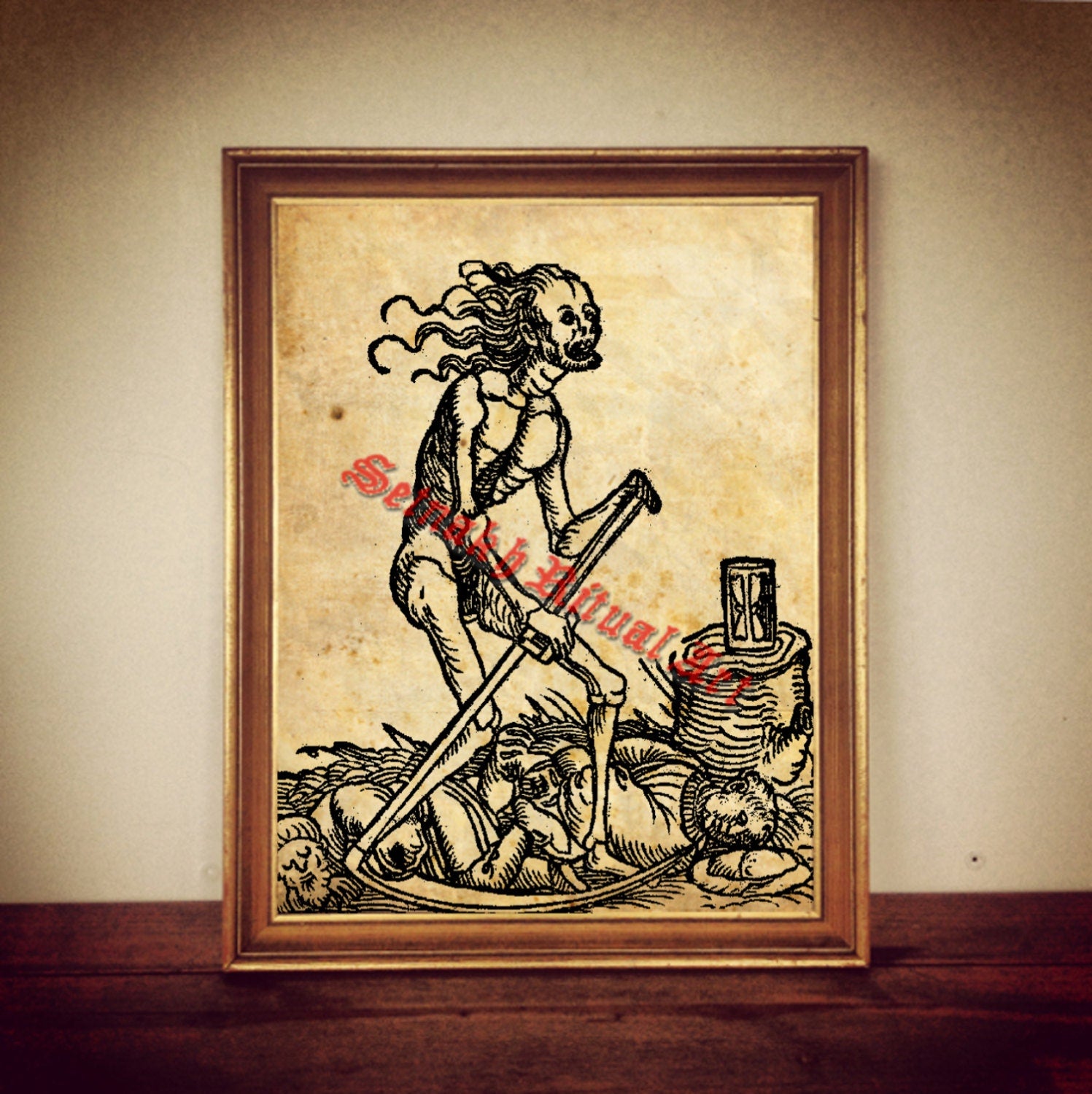 Death print, medieval illustration, occult image, skeleton poster, memento mori, witchcraft, magick, magic decoration #294