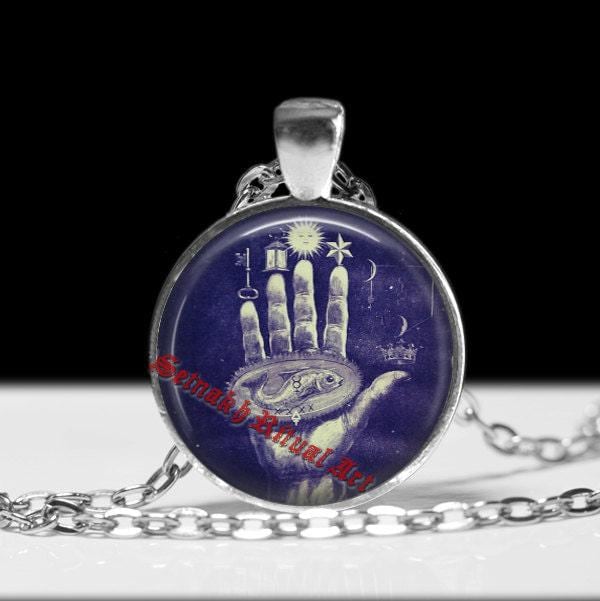 Gnostic hand necklace, occult pendant, ritual necklace, palmistry, magic talisman, esoteric jewelry, ceremonial magick, amulet lamen #346