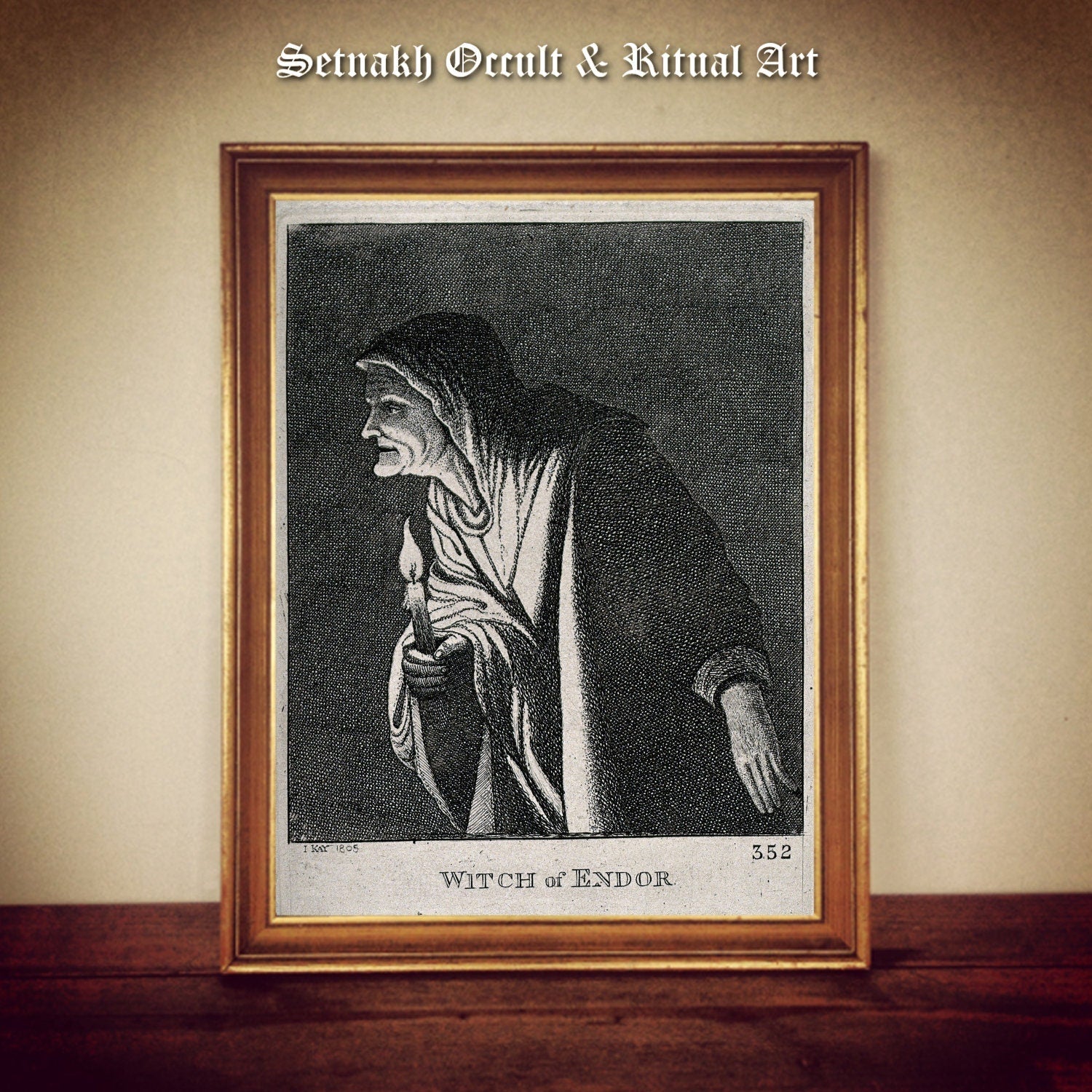 The witch of Endor with a candle, witchcraft, black magic, dark art print, occult poster, gothic gift, esoteric, pagan home decor #W25