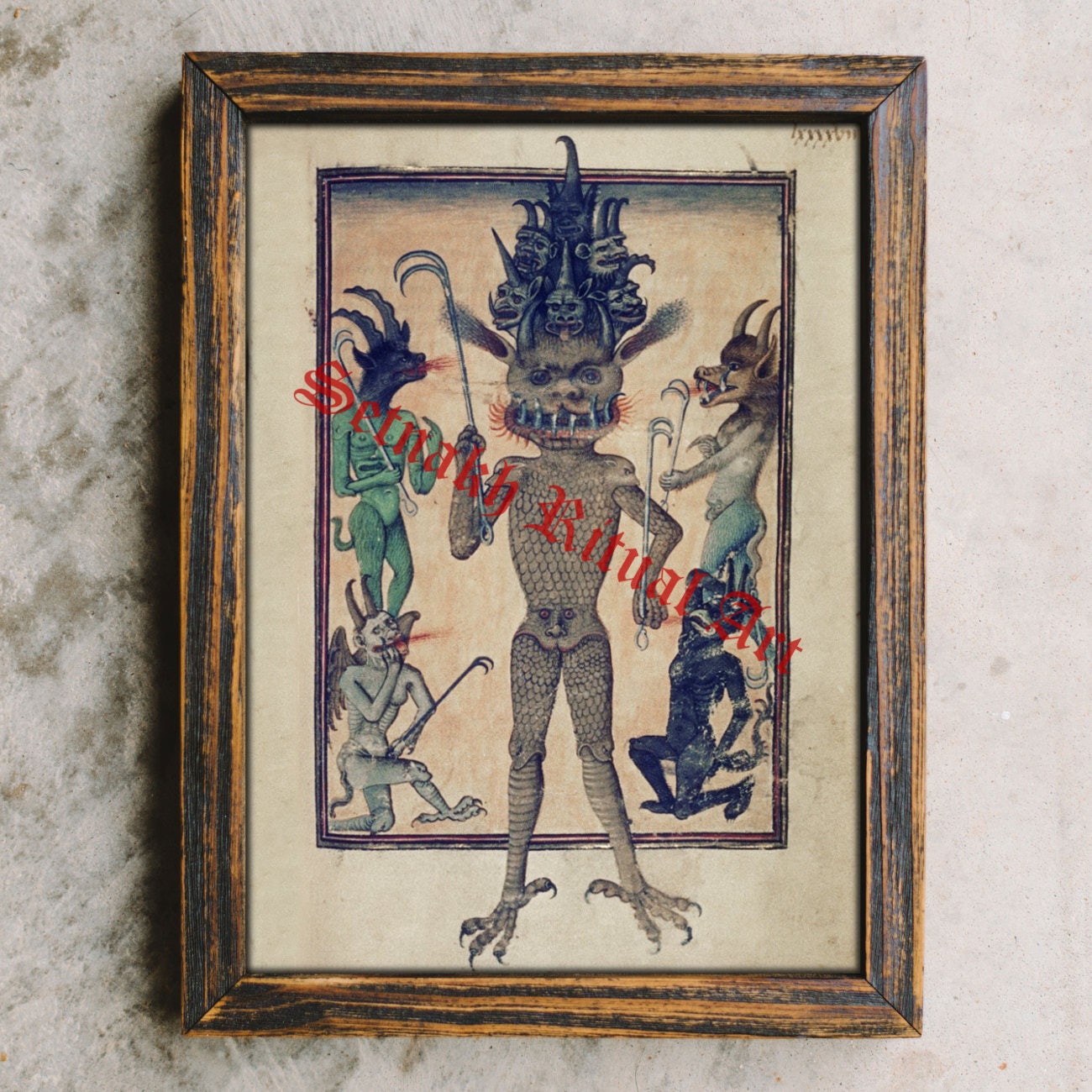 Lucifer print, occult, antique print, medieval satanic poster, magic gift, gothic home decor, Satan #494