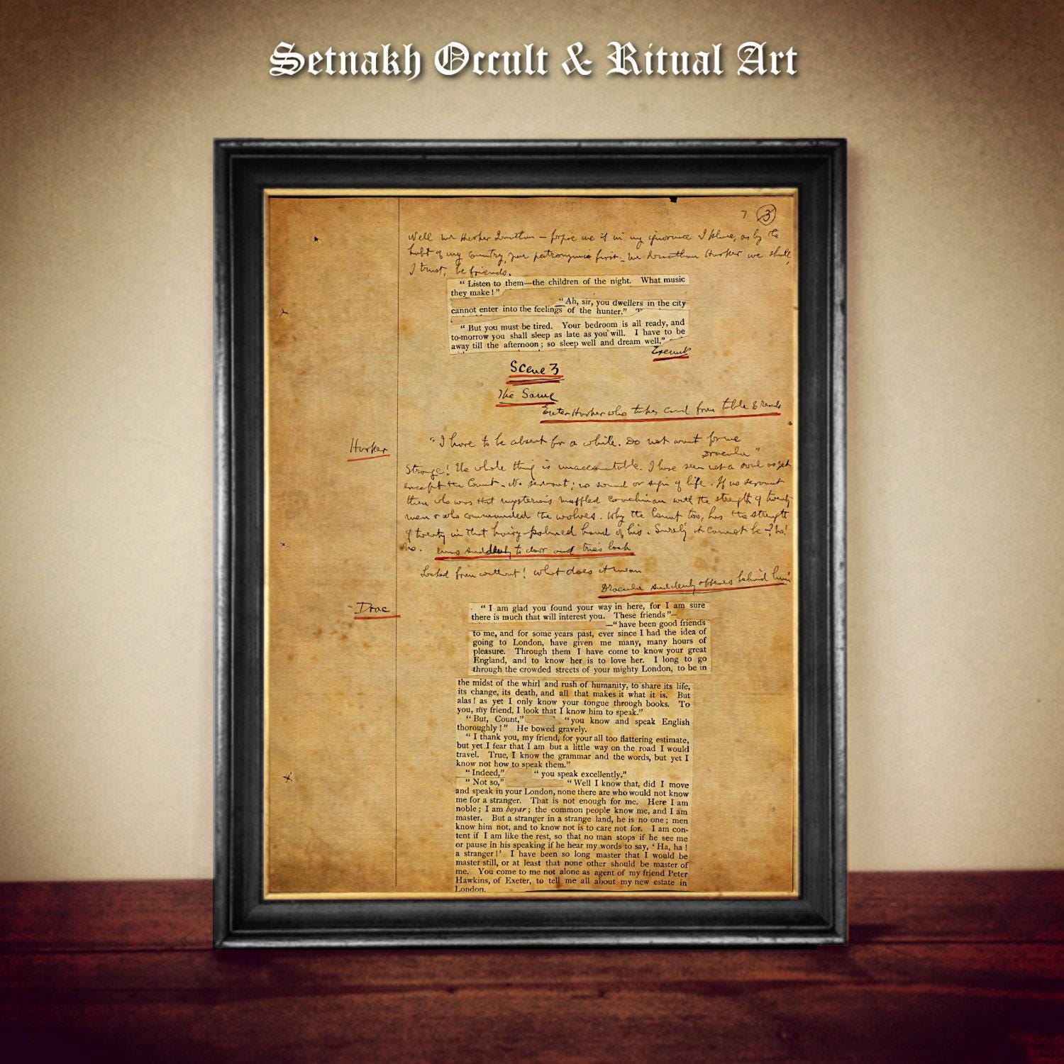 Manuscript of Bram Stoker's "Dracula" Playscript, 1892, Dracula poster, Vampire Print, Vampyre Poster, Transilvanian decor, portrait #DM11