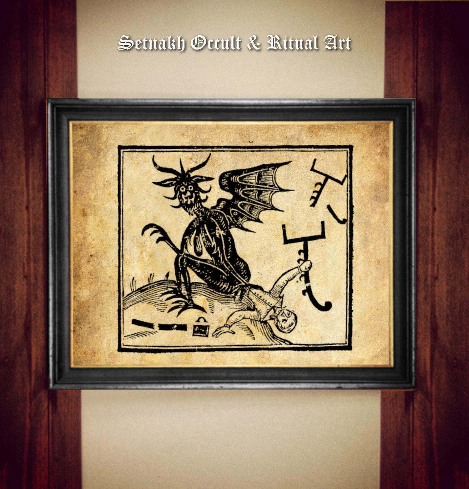 The Devil print, an old woodcut, symbol of shadow self, attachment, restriction, sexuality, occult poster, mystic art, esoteric decor #542